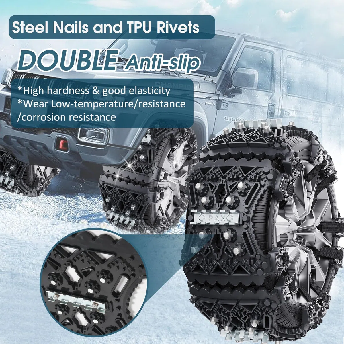 Cadenas Coche Nieve, 6 Piezas Cadenas Nieve Coche Universales Adecuadas para Neumáticos de 165-285mm de Ancho, Ajustables Antideslizante Cadenas Nieve Aptas para Coches,SUV y ATV