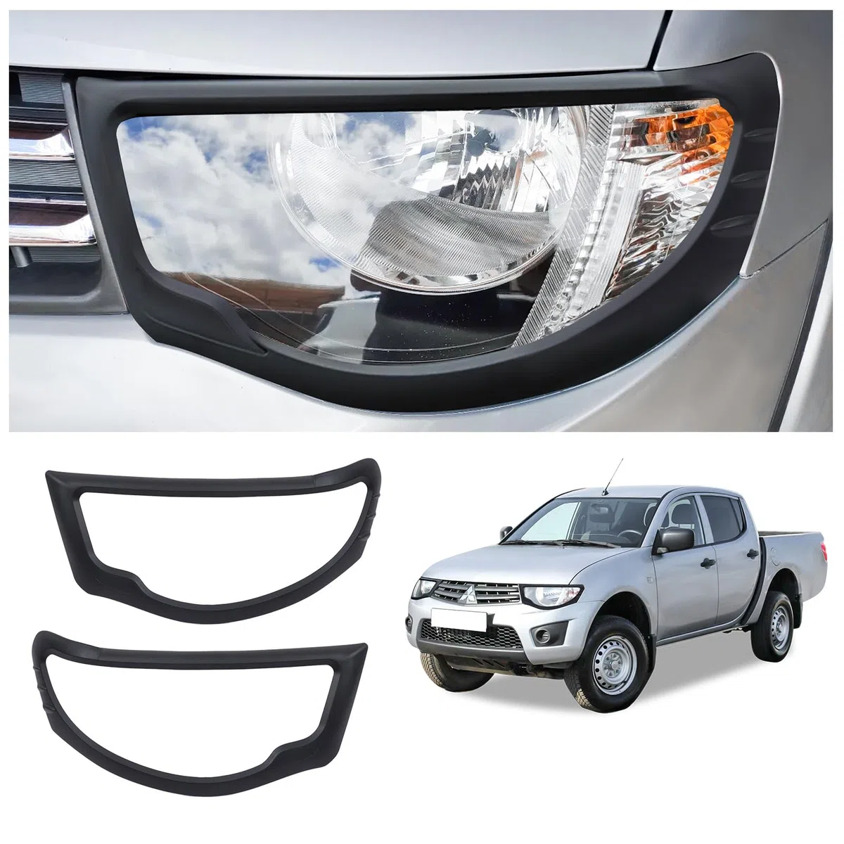 Carcasas para faros de coche para Mitsubishi L200 2006 – 2014, L200 Triton KA KB negro mate Parasoles para faros