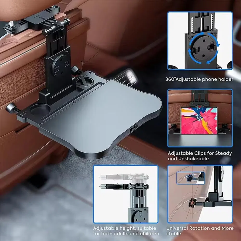 NEWFUN Mesa de Asiento Trasero para Coche, Escritorio con Portavasos y Soporte para Móvil, Escritorio para Portátil para Viajes en Coche, para Trabajar, Escribir, Comer, Viajar