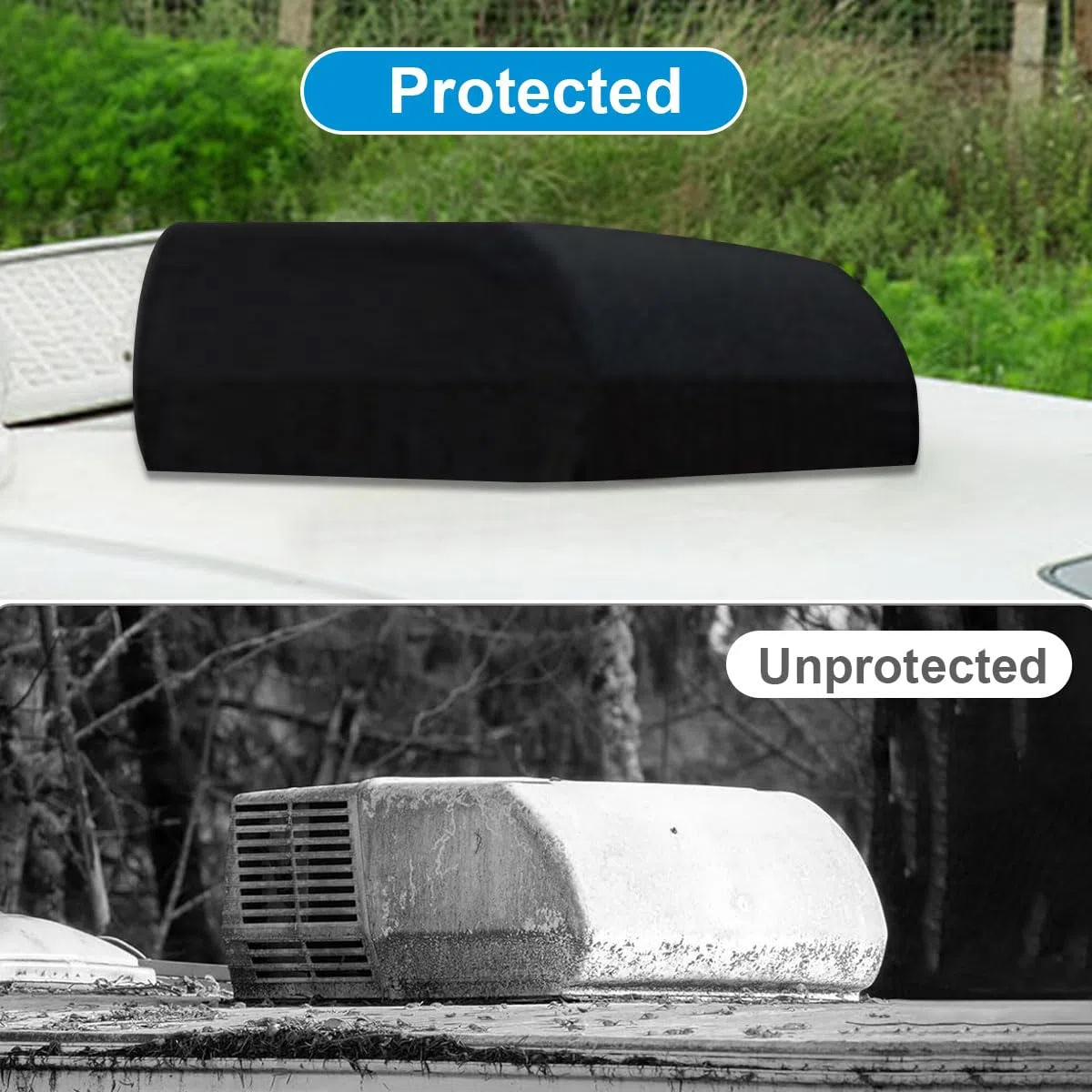 Cubierta de Aire Acondicionado RV, Vinilo Negro Impermeable Anti-UV, Compatible con Dometic Brisk II, Dobladillo de cordón, fácil de Limpiar