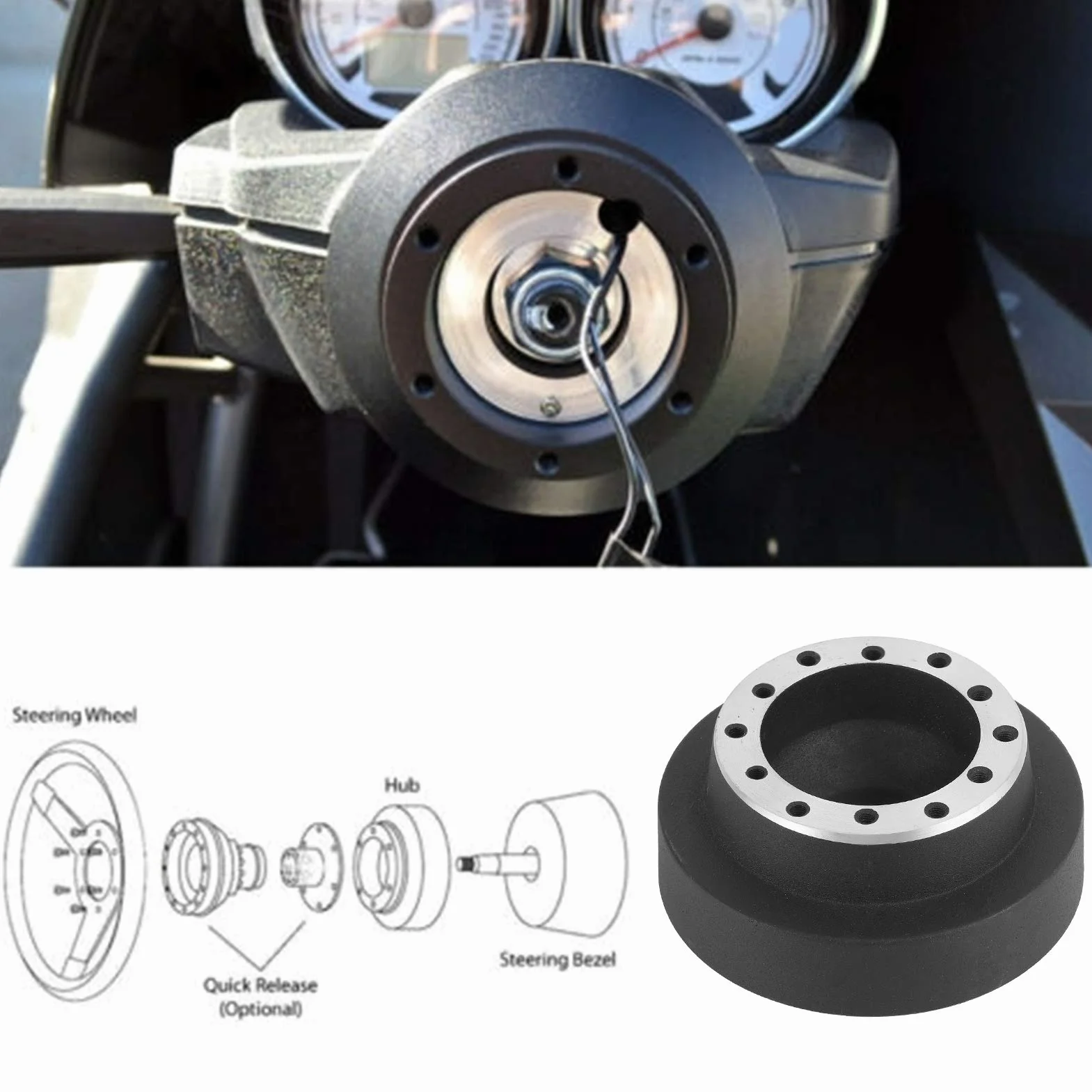 Kit de adaptador de cubo de volante, kit de adaptador de cubo de liberación rápida de volante de aluminio negro, accesorio de reacondicionamiento de coche de repuesto apto para