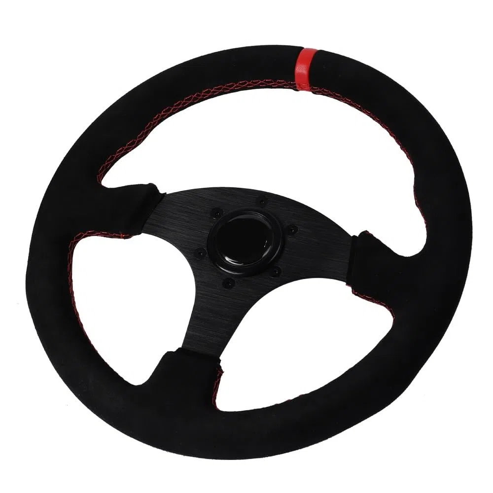 Volante Desplazado, Volante Deportivo Volante plano de 330 mm con marco de aluminio de gamuza for carreras de 13 pulgadas(B)