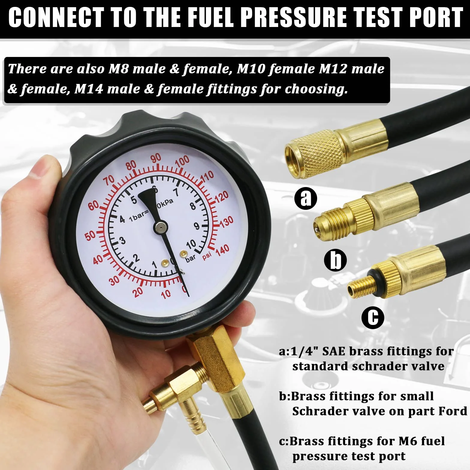 Comprobador De Presión De Bomba De Combustible Diesel Y Gasolina 0-140 PSI,Kit de Medidor de Presión de Inyección de Combustible del Motor