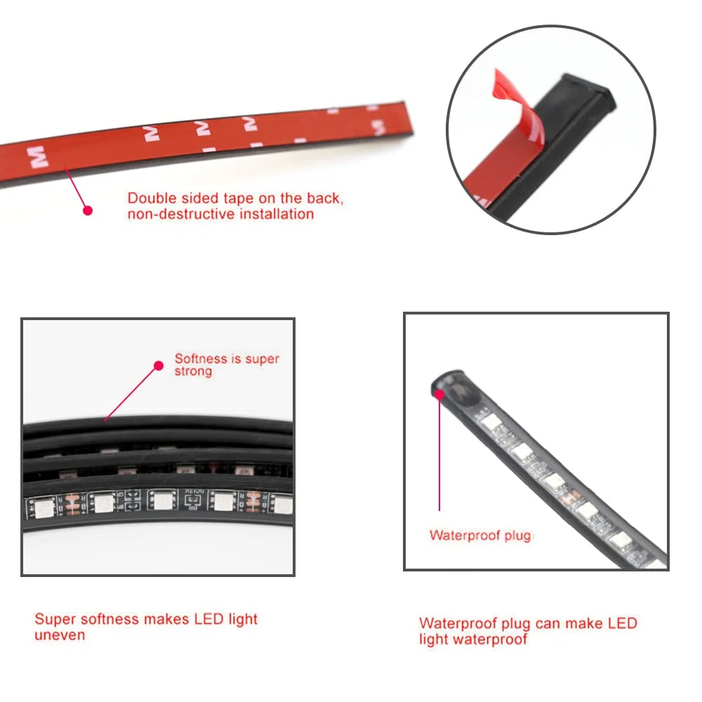 Kit de tira de luz subterránea para coche, kit de iluminación LED para debajo de la carrocería, luces LED RGB para correr, tiras LED RGB, control de aplicación Bluetooth, luces de ambiente
