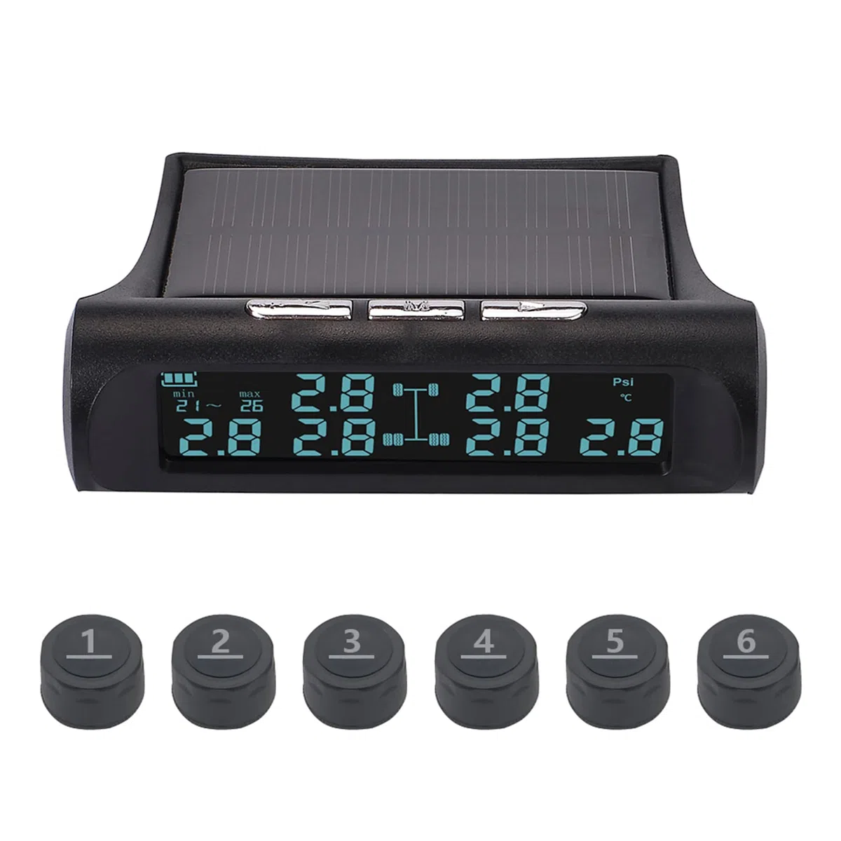 Shkalacar Presion Neumaticos Caravana, Sistema de Control de Presión de Neumáticos Tpms Carga de 6 Ruedas con Energía Solar para Camiones, Vehículos Recreativos, Autobuses