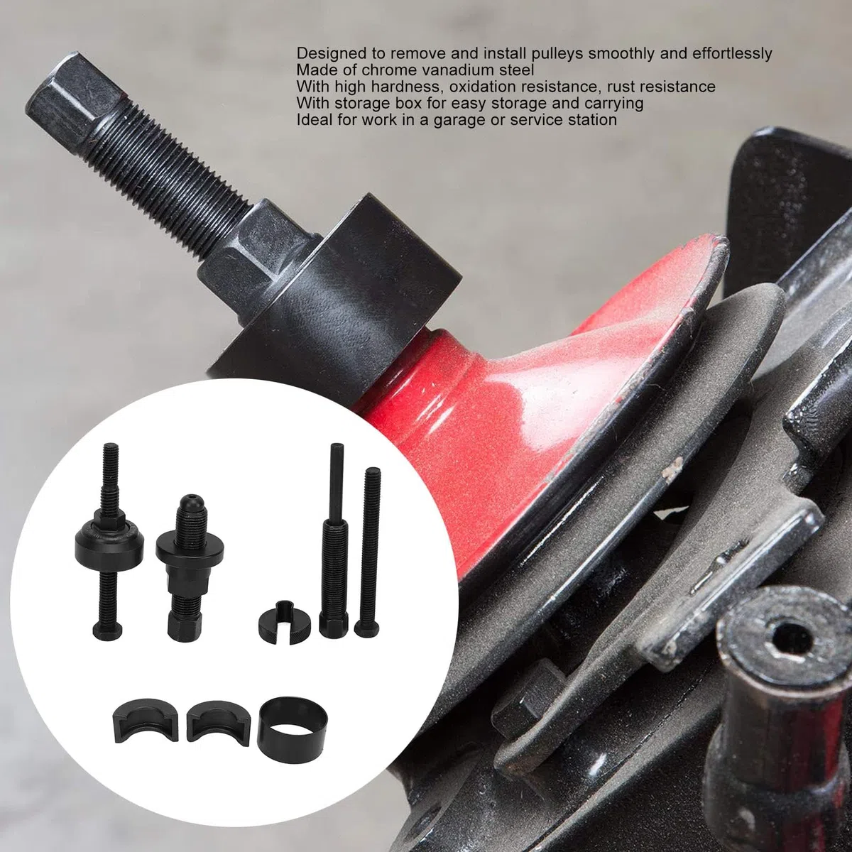 Kit Extractor de Polea de Bomba de Dirección Asistida, Herramienta de Instalación de Polea de Bomba, Kit de Herramientas de Extracción de Instalador, Repuesto de Acero Al Cromo