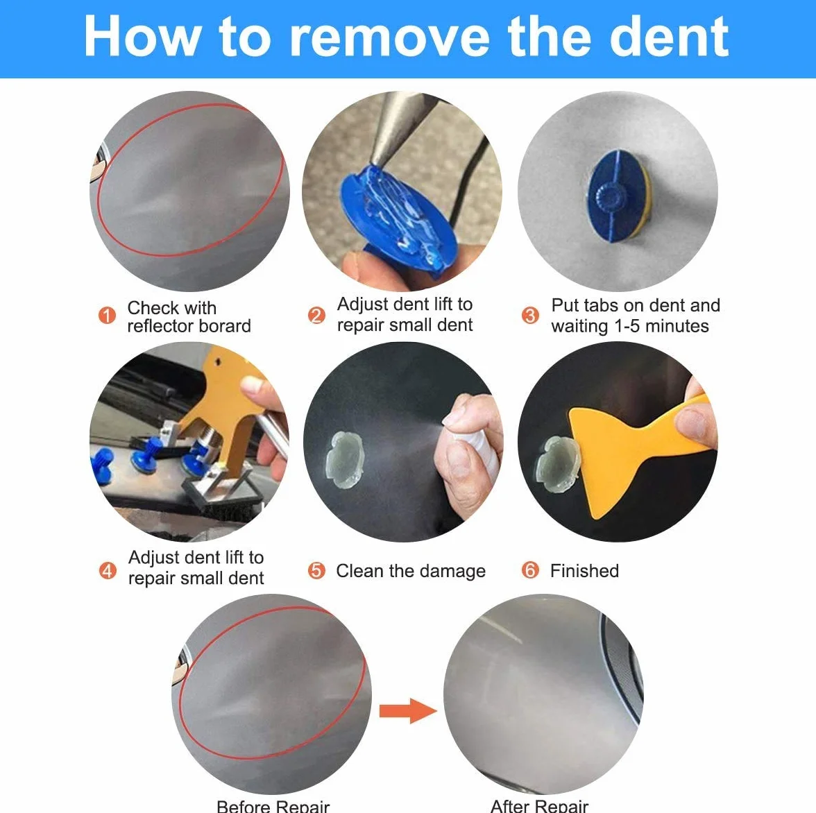 Dent Repair Kit Herramientas, eliminador de Abolladuras de Carrocería Kit 39pcs Herratamientas de Reparación Reparador de Abolladuras Tool Pluma de reparación de abolladuras y martillo de goma