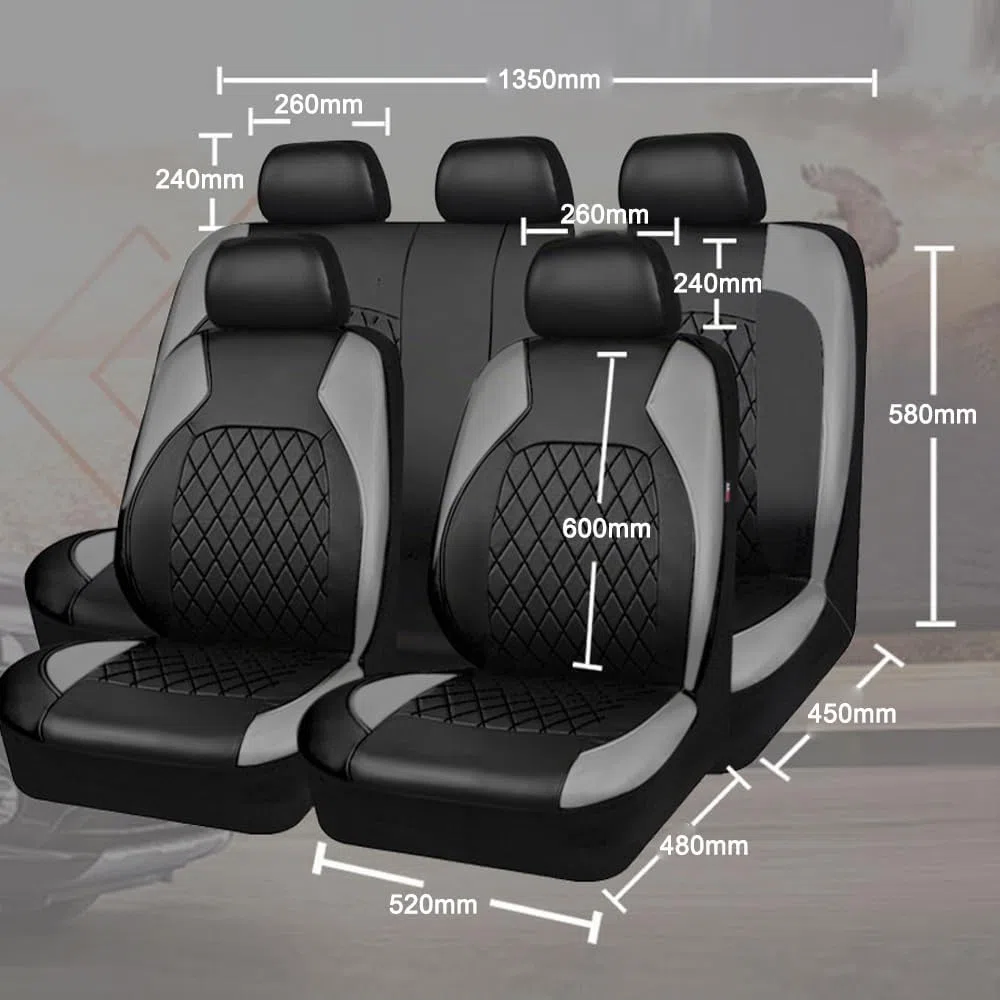 Shkalacar Funda de Asiento de Coche 9 Pcs, Protector de Asiento Universal de Cuero PU, Fundas Asientos Coche Universales para Coche, Vehículo Todoterreno (Gris)