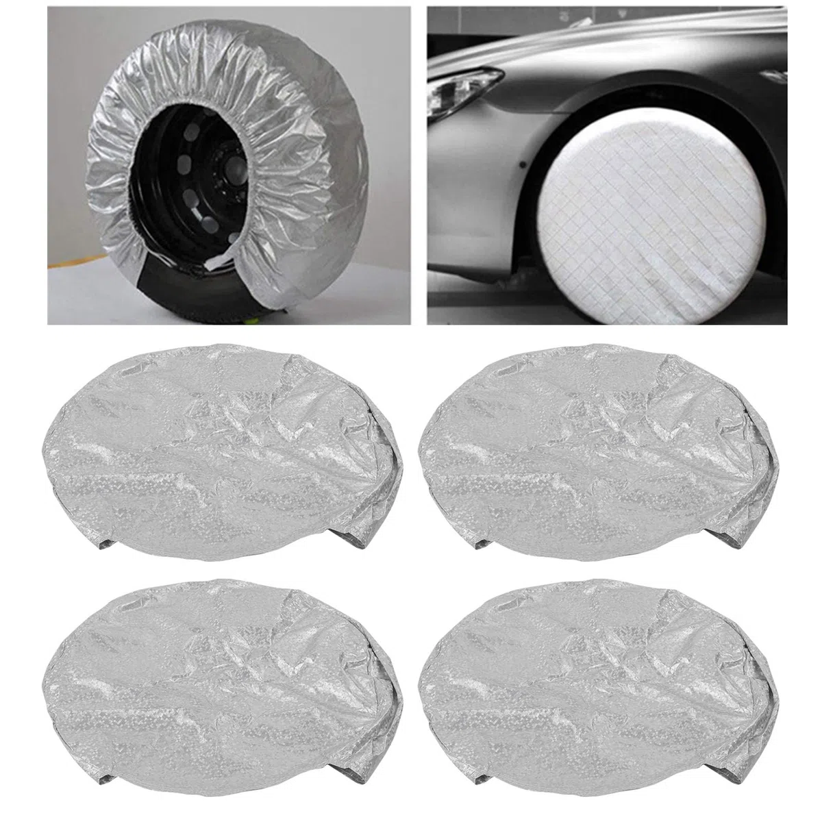 Bolsas para neumáticos, 4 Piezas Cubierta de neumáticos Película de Aluminio Impermeable Protector Funda de neumáticos Anti-UV para automóviles, Camiones, vehículos recreativos Rueda (27-29 Pulgadas)