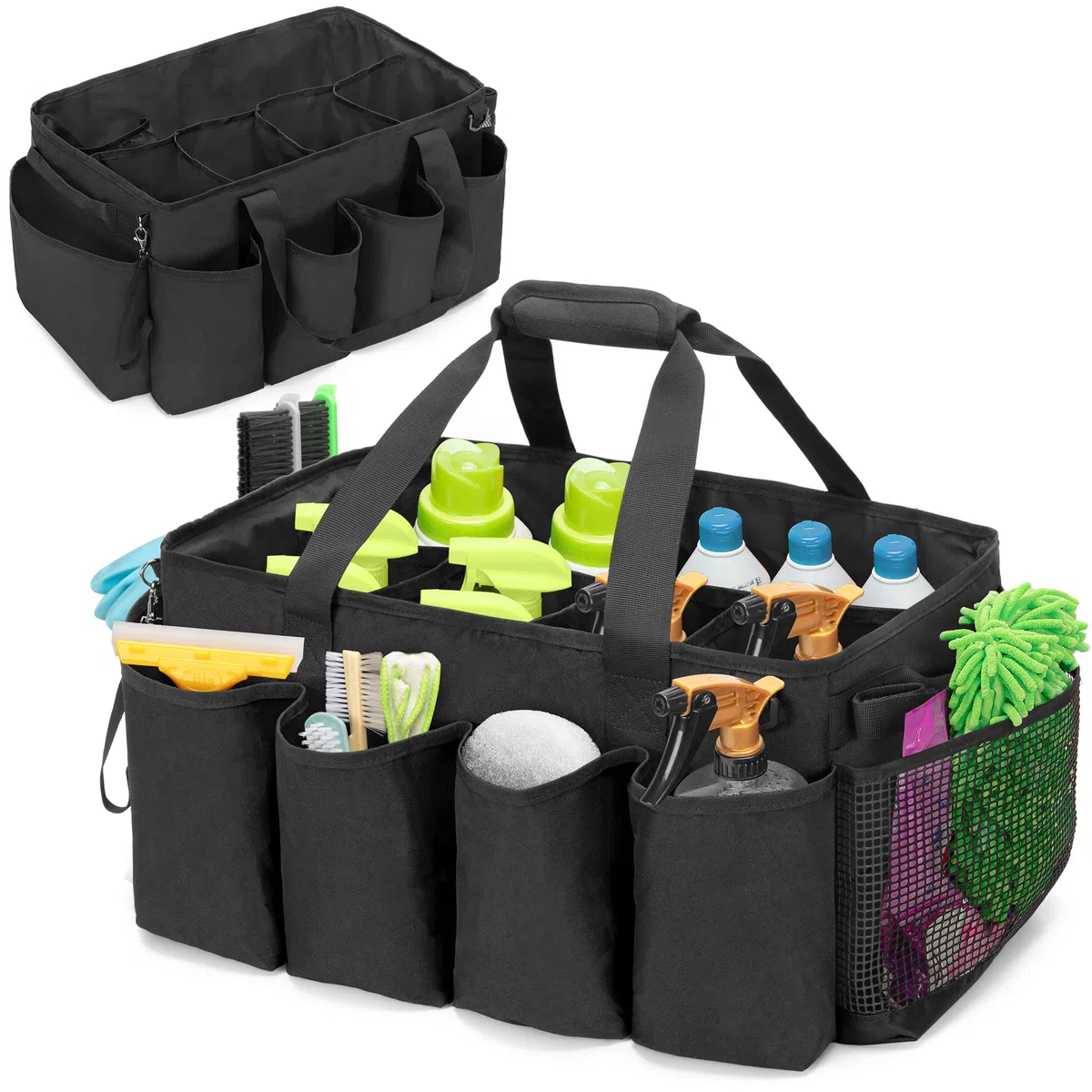 HODRANT Organizador de Caddy de Limpieza Extragrande con Almohadilla Resistente y Asas, Bolsa de Limpieza para Productos de Limpieza, Solo Bolsa (Negro)