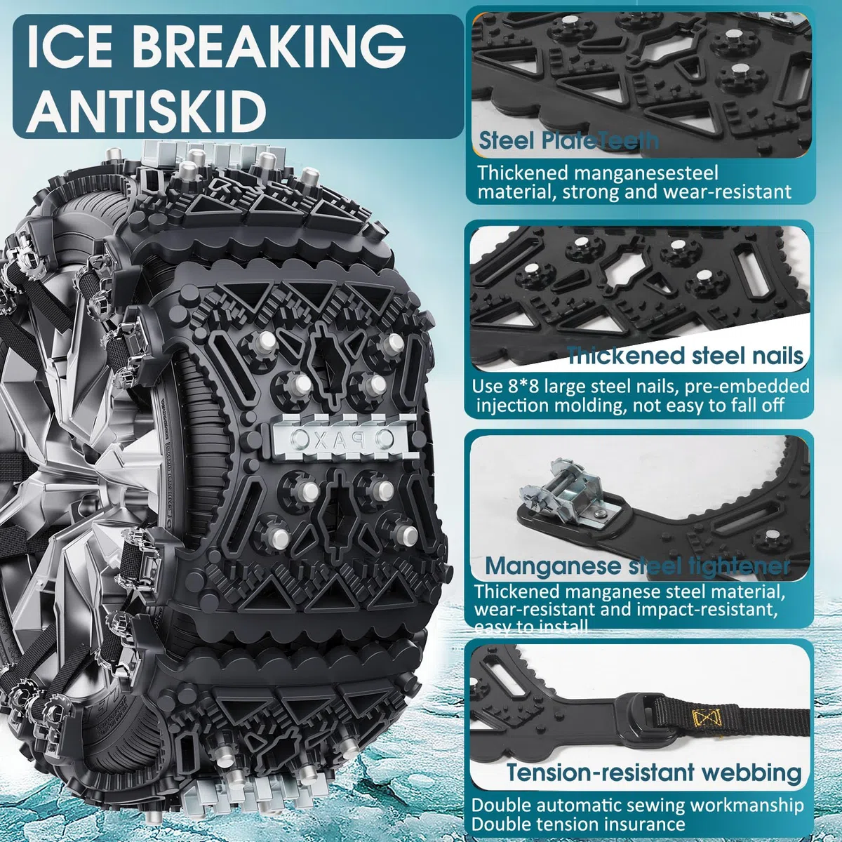 Cadenas Coche Nieve, 6 Piezas Cadenas Nieve Coche Universales Adecuadas para Neumáticos de 165-285mm de Ancho, Ajustables Antideslizante Cadenas Nieve Aptas para Coches,SUV y ATV
