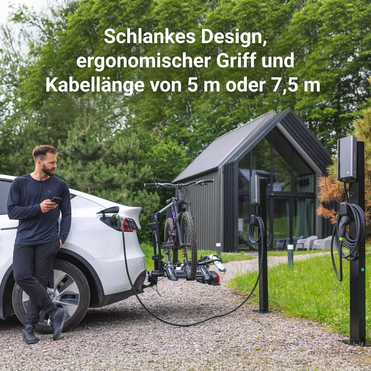 Green Cell GC HabuDen Wallbox 22kW 32A 5m NFC RFID Tipo 2 Cable EV Estación de Carga para Vehículos Eléctricos con GC App Bluetooth WiFi Carga de Coche con 22kW / 11kW / 7,2kW / 3,6kW
