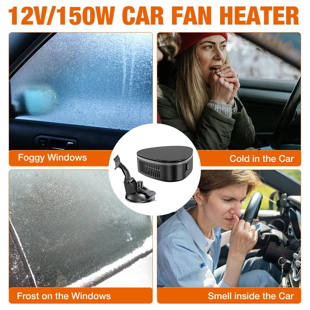Calentador de Coche 12 V 120 W, Calefactor Coche，2 en 1 de Frío/Calo Calentador Portátil para Coche 360 Grados de rotación con Calentamiento Rápido con Encendedor de Cigarrillos