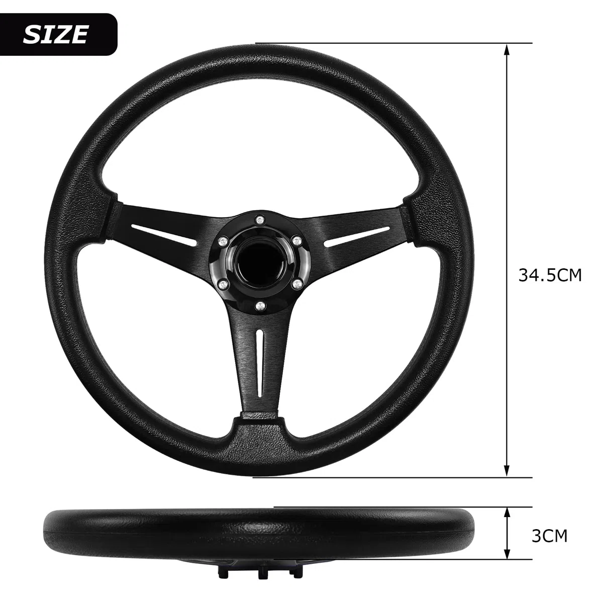 volante de carreras en general, el juego de volante 13,6 "6 Perno mango de cuero de vinilo, con botón de bocina, para Racing/rally/carreras/simulación de conducción (Black)