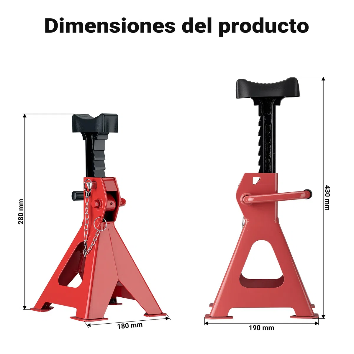 WilTec Set de 2 caballetes para Coches Altura Ajustable 28-42,5 cm hasta 2 toneladas Soportes de Gato Eje de Coche con Doble Bloqueo de Seguridad, Base Amplia Cubierta de Goma Antideslizante