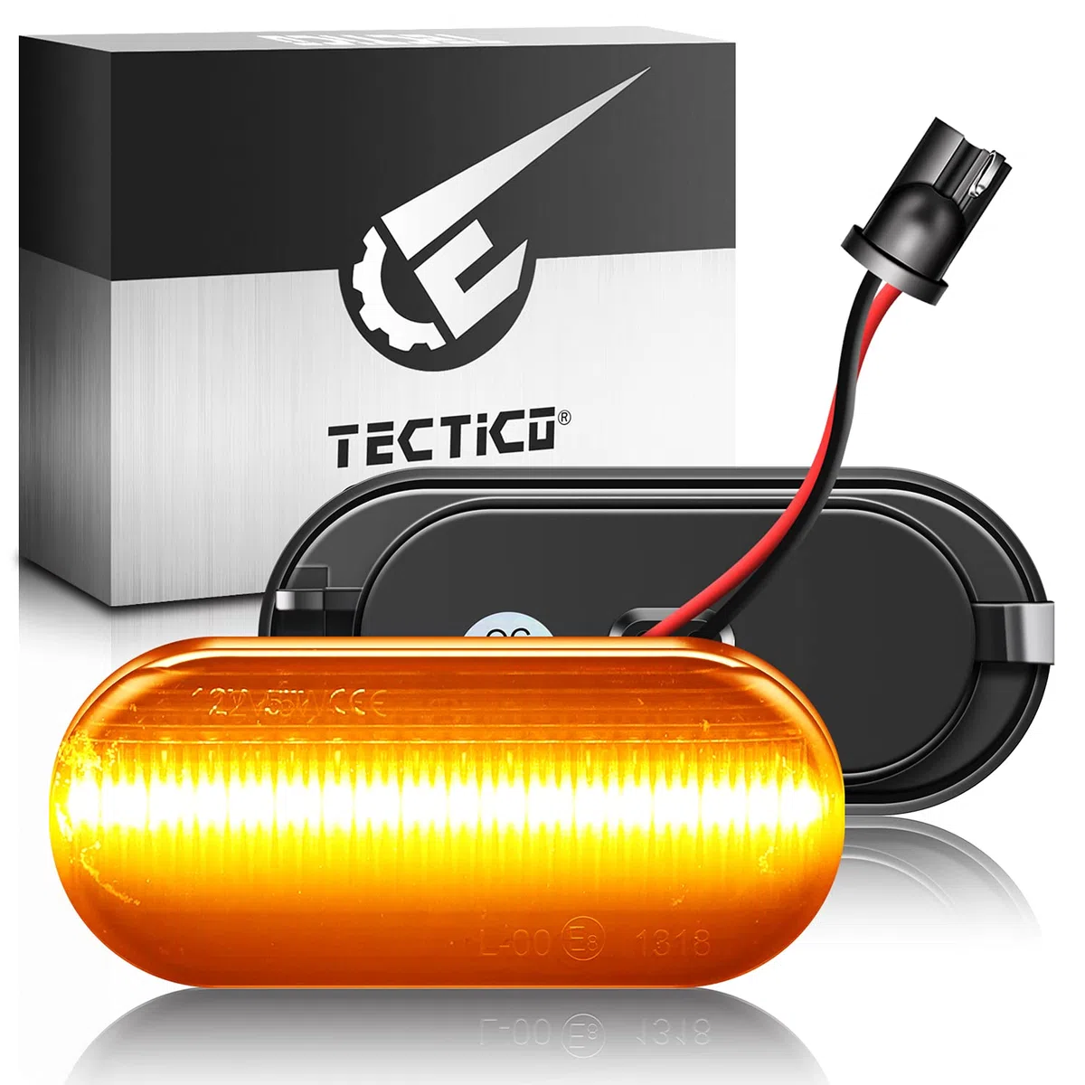 TECTICO LED Intermitentes Laterales Dinamicos Amarillo ámbar Coche Luz Intermitentes para Focus MK2 C-Max Fiesta Fusion T5 Golf3 Golf4 Passat Polo, 2 Piezas