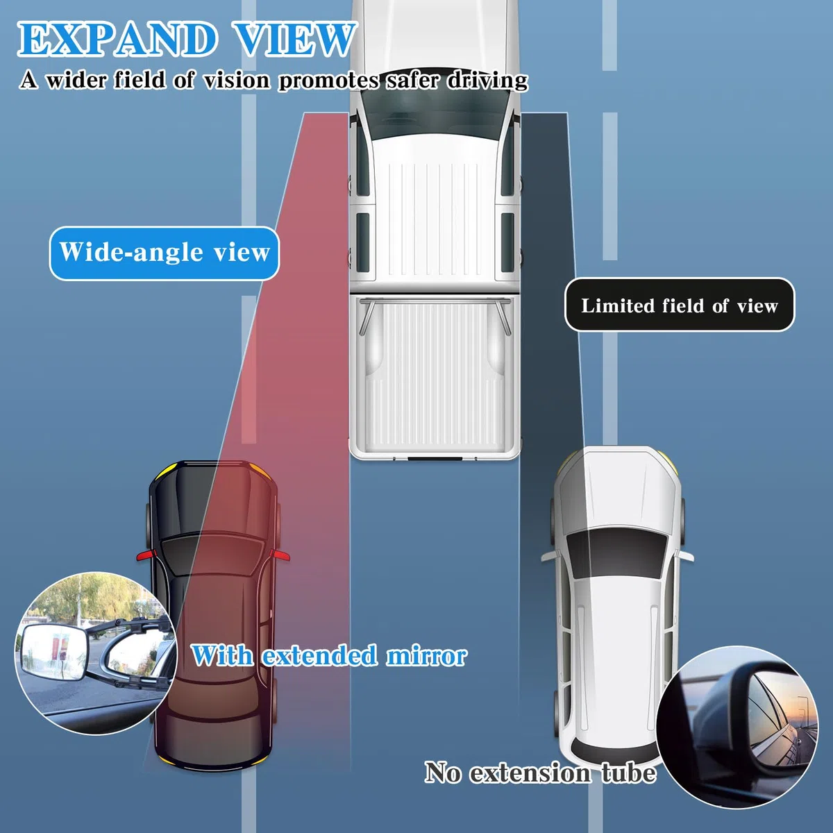 Espejos de caravana, 2 piezas, espejos exteriores bilaterales universales para caravanas, con extensión giratoria y mosquetón, espejo convexo para todas las caravanas y vehículos comunes
