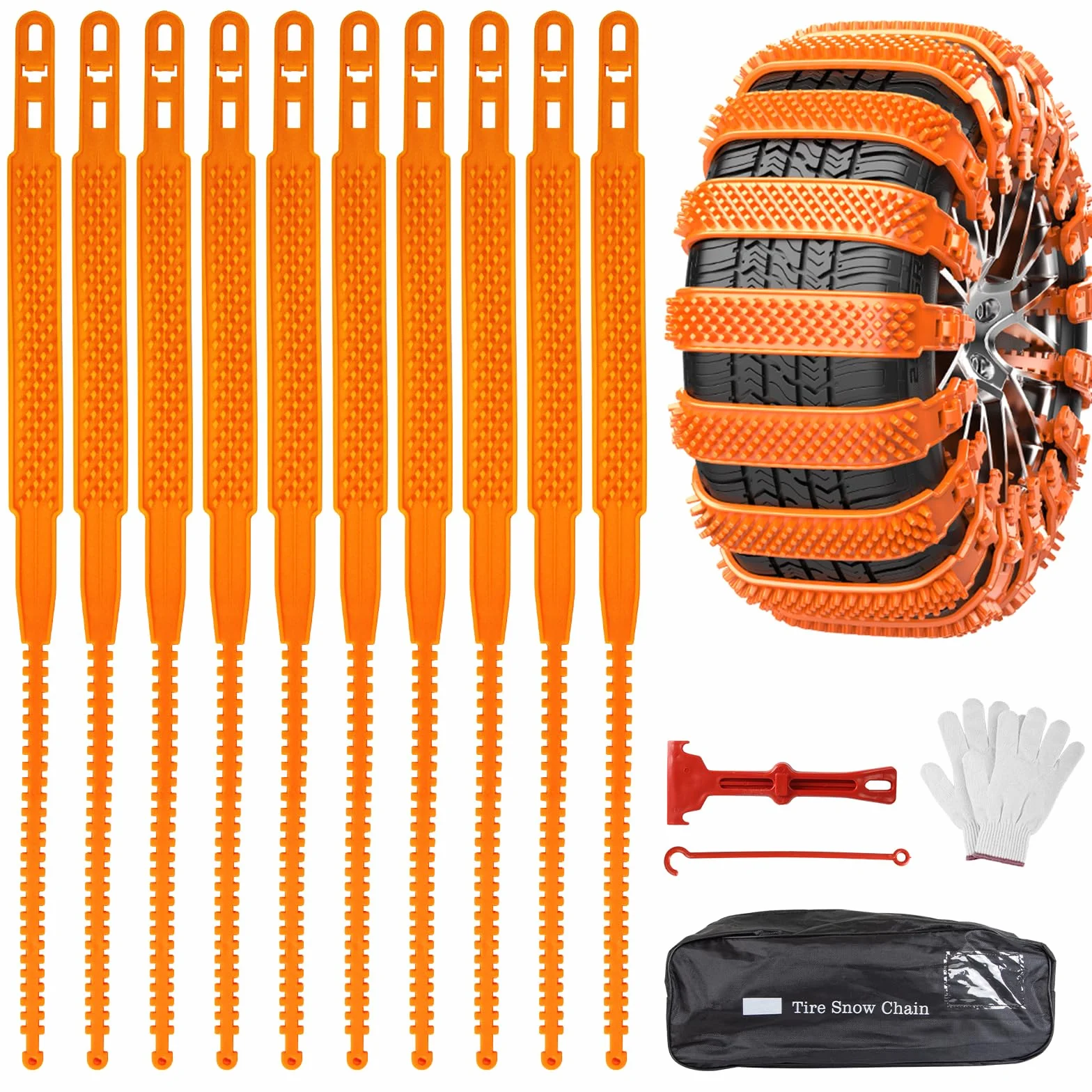 Cadenas de Nieve Automáticas Universal - Tipo de Chenille de Fijación Rápida para Neumáticos 165-255 - 10 Piezas Antideslizante de Emergencia para Vehículo, SUV, Camión