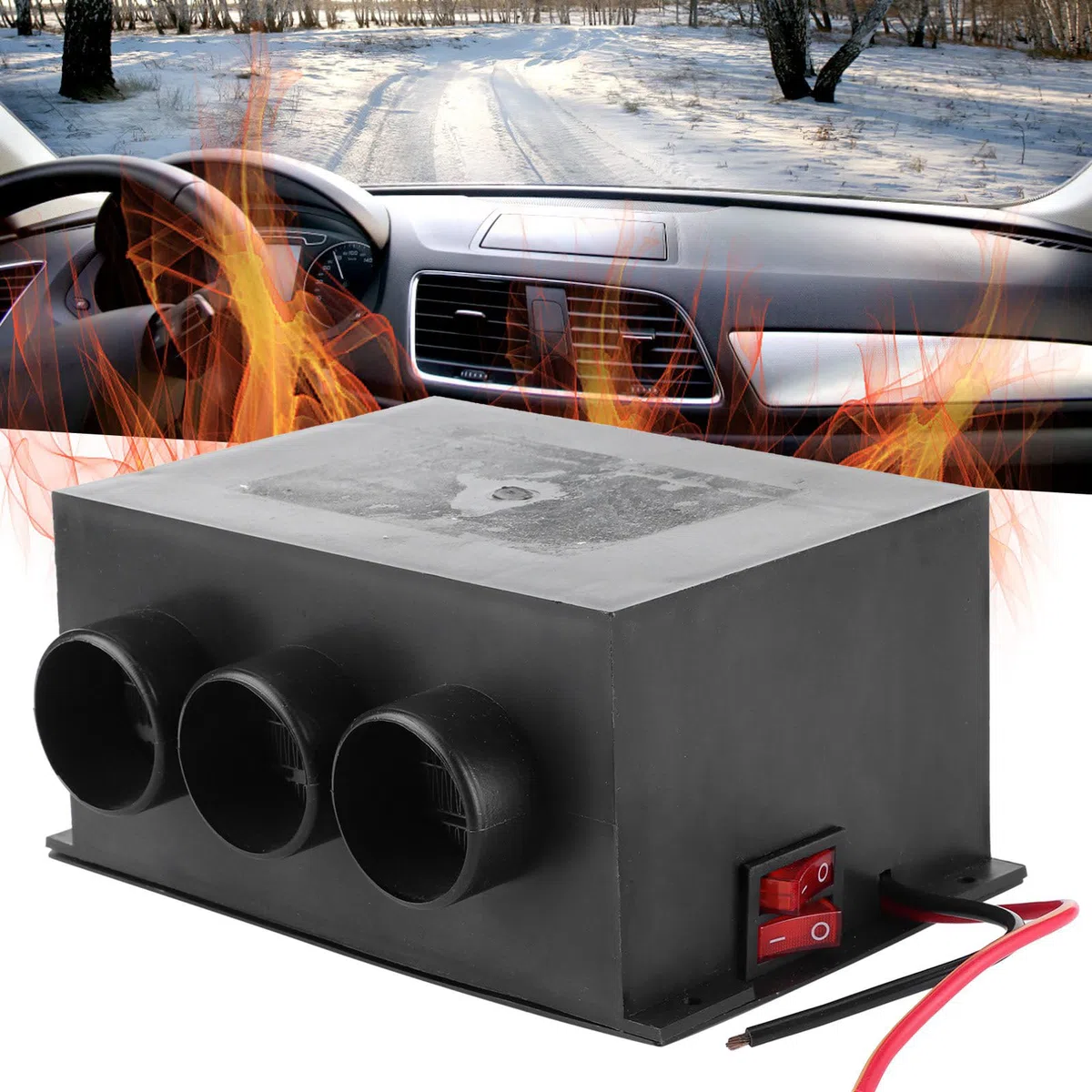 Calentador de Coche Portátil 12V, 3 Orificios de Calefacción Rápida con Función Desempañado y Desescarchado, para Parabrisas y Eliminación de Niebla, para Invierno, Viajes Diarios