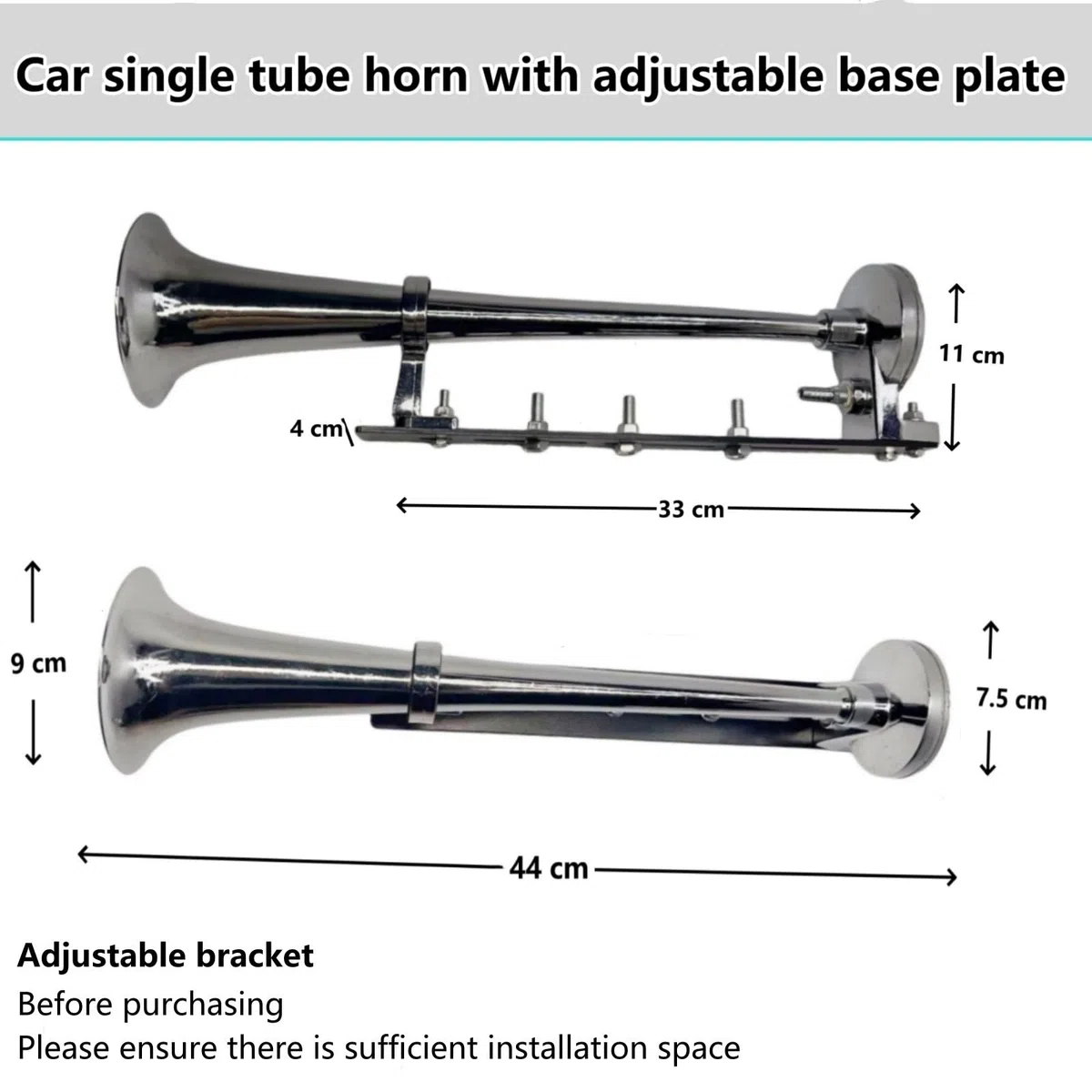 Bocina de aire para coche, cuerno de camión, diseño innovador y accesorios ajustables, altavoz fuerte, 150 dB, plateado, cromo, zinc, trompeta individual con compresor para coche de 12 V