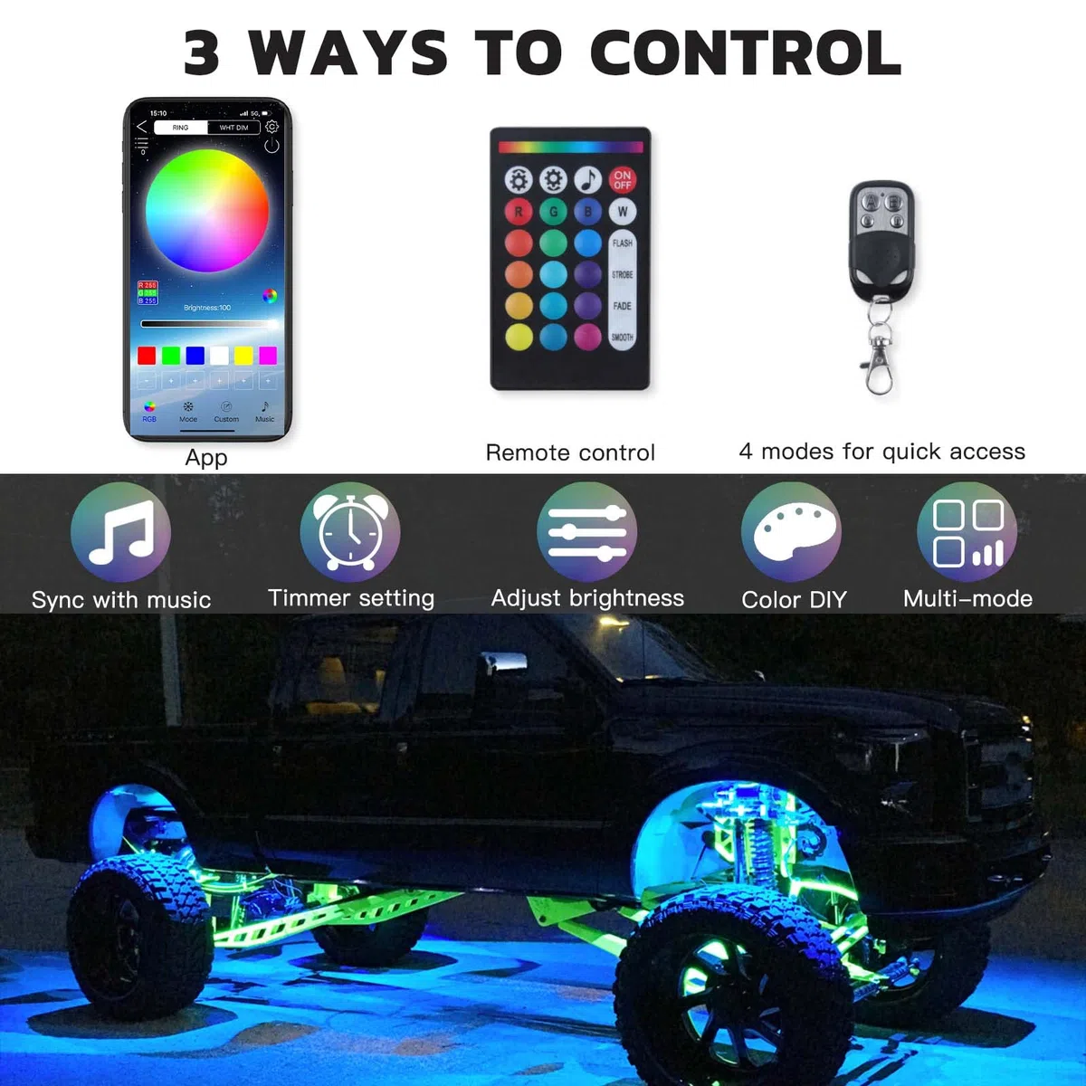 10 Pods RGB LED Rock Light, 60 LED de Alto Brillo Kit de neón a Prueba de Agua de la luz del Coche con Control de App/RF luz de la Roca de 16 Millones de Colores para SUV vehículos Todo Terreno