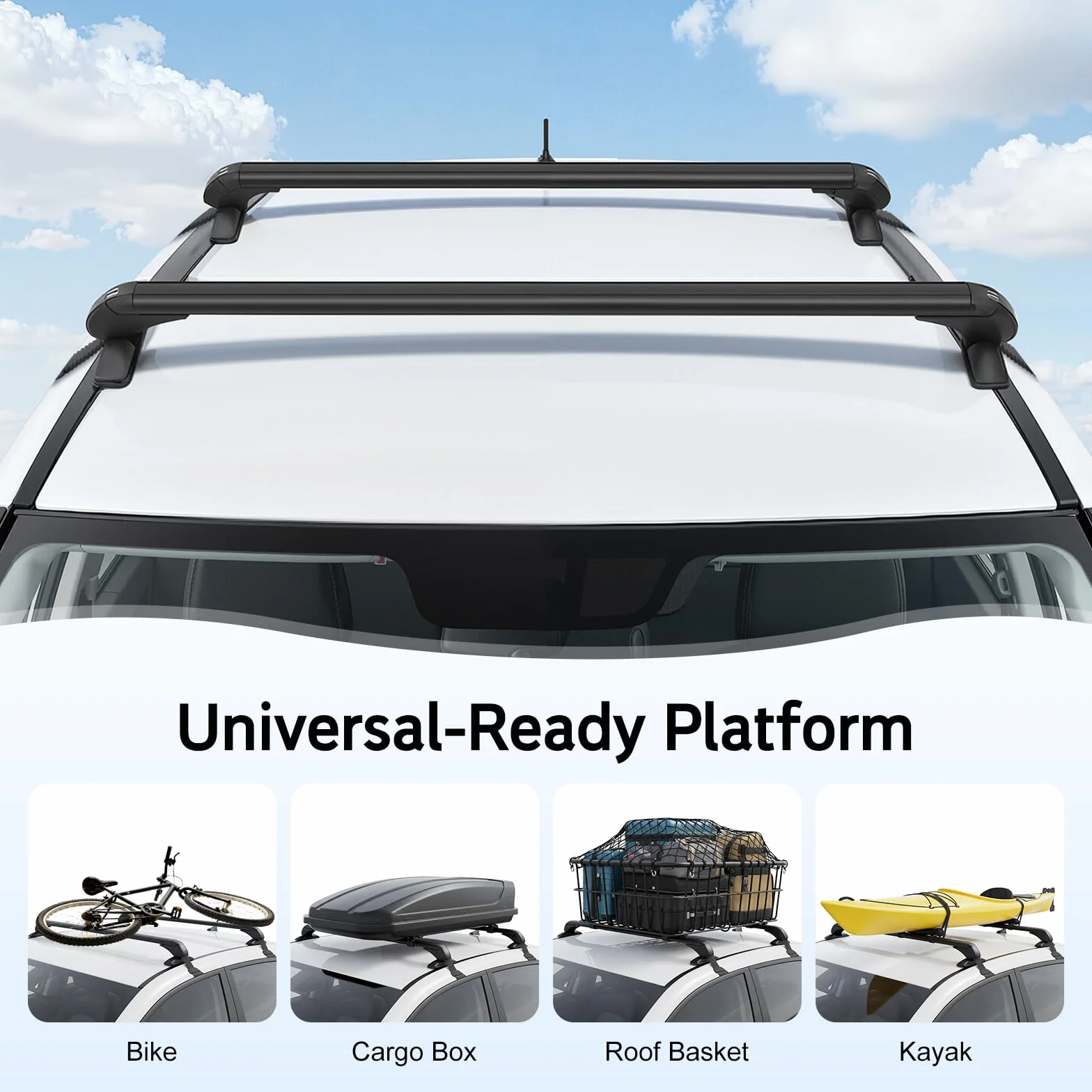 Baca de Techo Universal para Coche, 100 cm, Aluminio, Capacidad de Carga estática 75 kg, Barra portátil Universal para la mayoría de Coches de 4 o 5 Puertas Solo