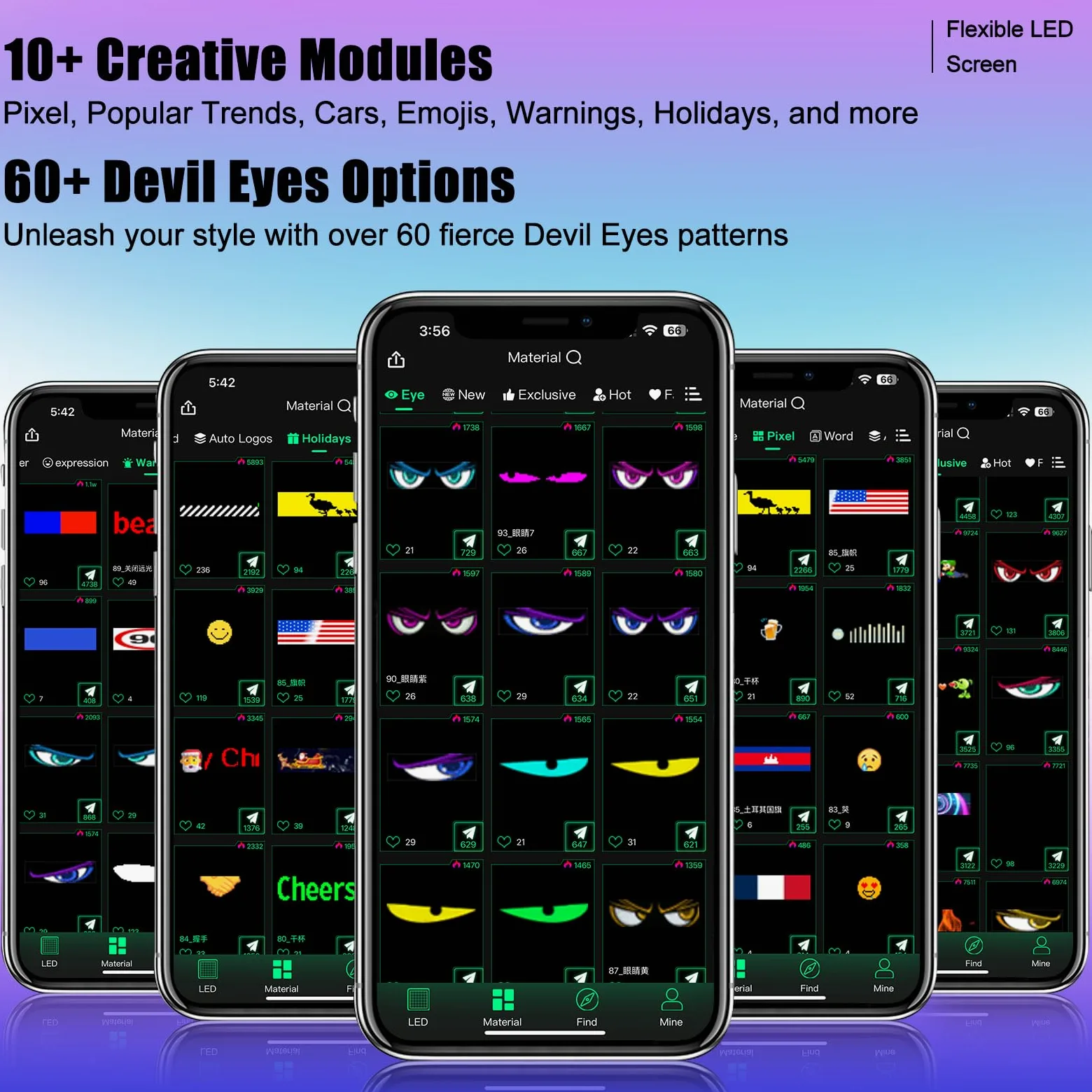 Ojos LED para Camión y Coche, Luces Devil Eyes para Auto, Pantalla LED Flexible y Programable, Letrero Deslizante Personalizable para Publicidad y Señalización (1ud 60x12cm)