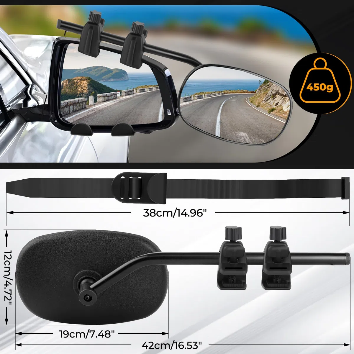 23" Espejos Caravana Coche Retrovisores Caravana Coche Espejo Retrovisor Caravana Coche para Remolque Furgoneta Camion Tractor Universal, Espejos Retrovisores Caravana, 2 Unidades