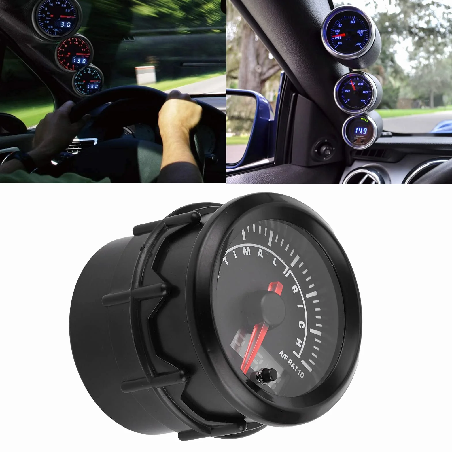 Relación aire/combustible Indicador AFR Indicador de relación aire-combustible para automóvil 2.5in 12V Indicador de relación aire-combustible Indicador Pantalla de alta precisión Ajuste de adverten