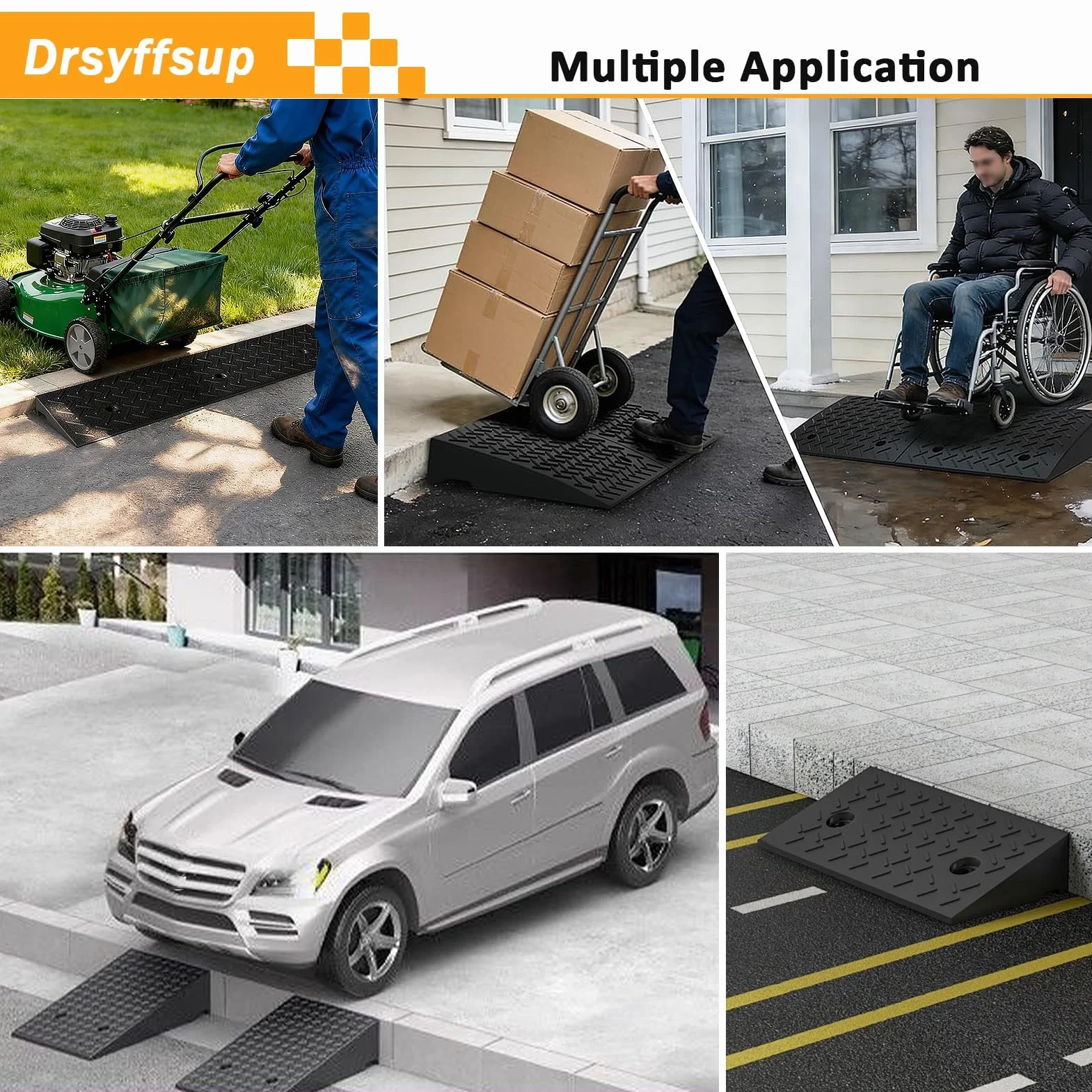 Rampa de Acceso para vehículos de 3,9"/4,3" de Altura - Kit de rampa de umbral de Goma Resistente - para muelles de Carga, garajes, aceras, Camiones, Scooters, Motocicletas y movil
