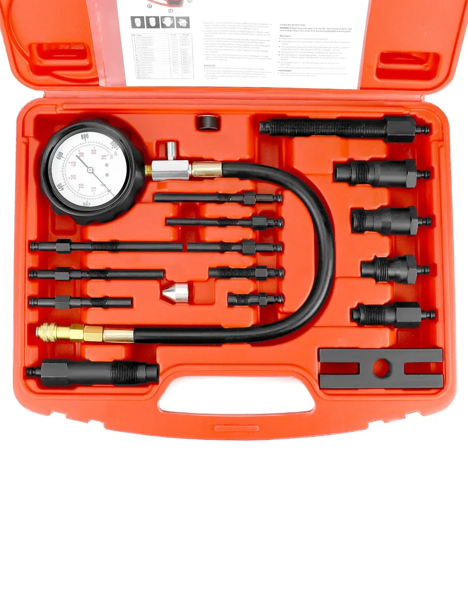 QWORK® Juego de Comprobador de compresión de motor diésel, Medidor de compresor de motor automotriz 0-70 bar