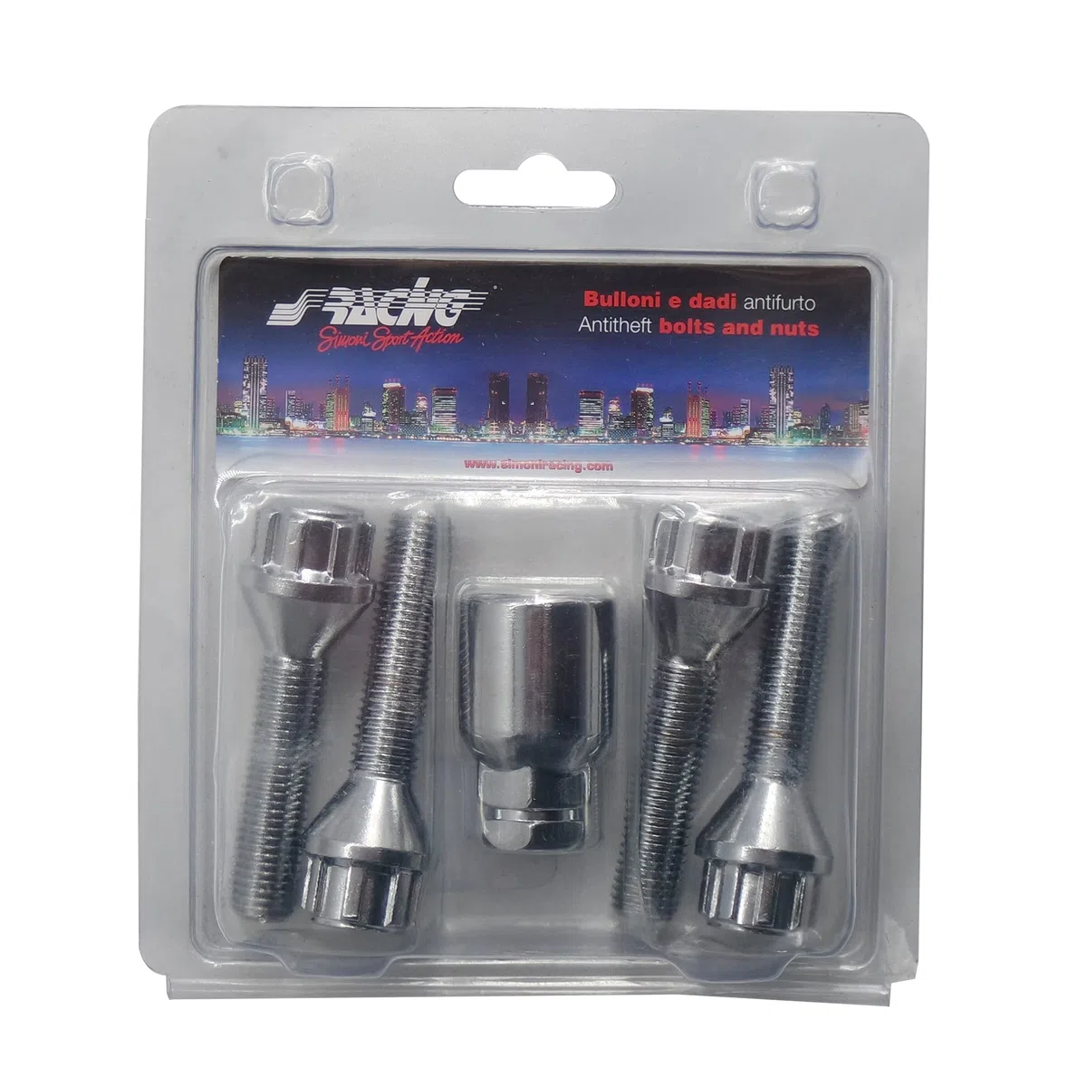 SIMONI RACING BRA/50 - Kit de 4 pernos antirrobo para ruedas, llave 17-19, M12 x 1,5, longitud 45 mm