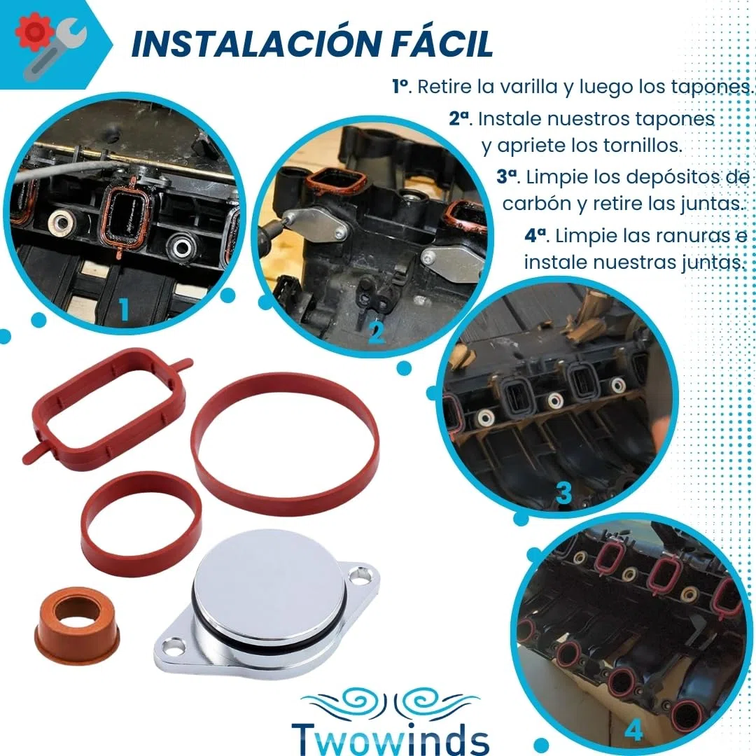 Twowinds - Kit Anular Mariposas Colector Admisión (32mm) Compatible con BMW E39 E46 E60 E61 E63 E64 E67 E81 E82 E88 E90 E91 E92 E93 X3 E83 X5 E53 E87 X5 E70 X6 E71 - 6 Cilindros (6 tapones, 20 Juntas)