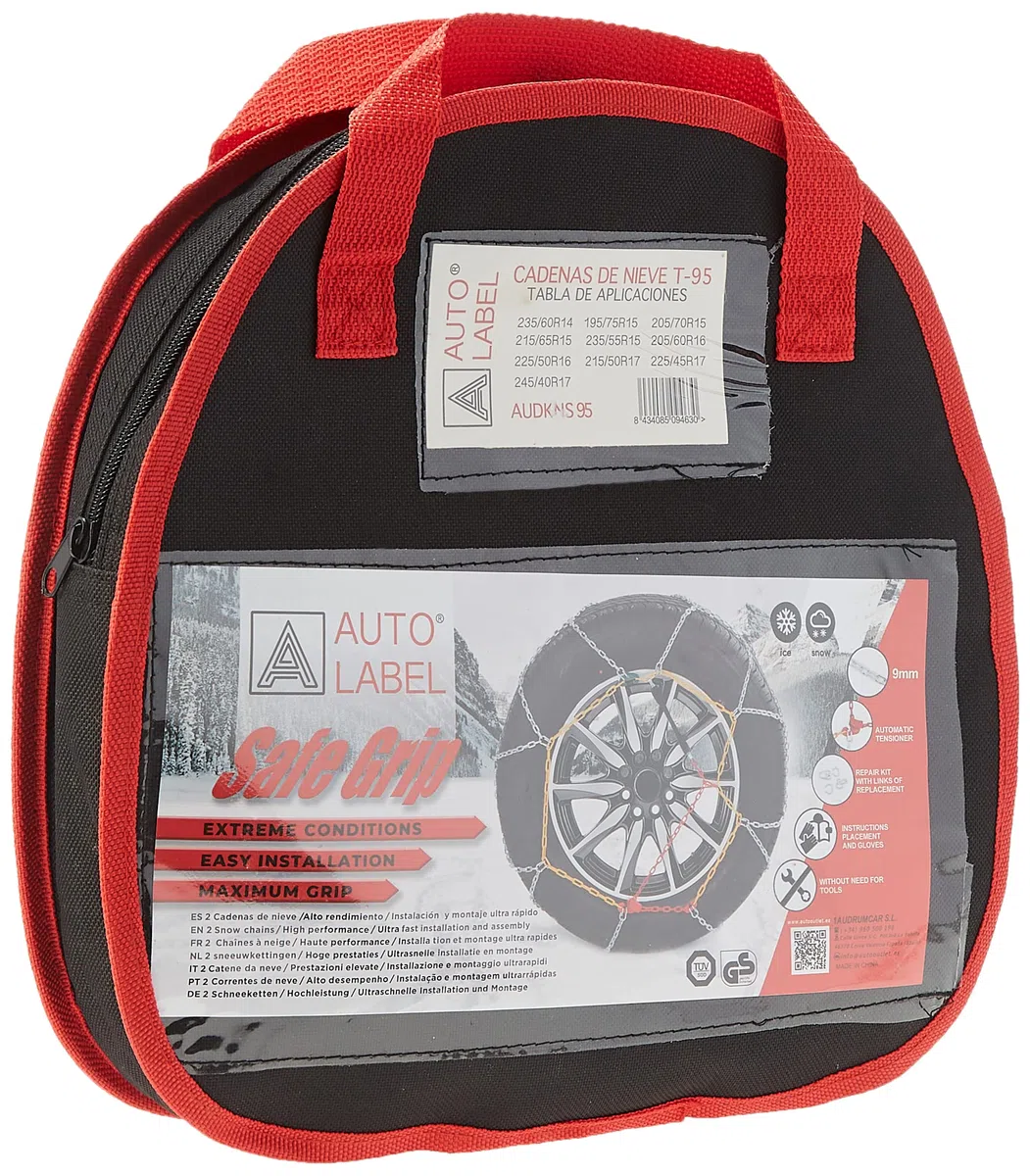 Juego de 2 Cadenas de Nieve Metálicas Safe Grip Eslabón 9mm. Homologadas TÜV ÖNORM (Talla según Medidas de neumáticos) (Talla 95)