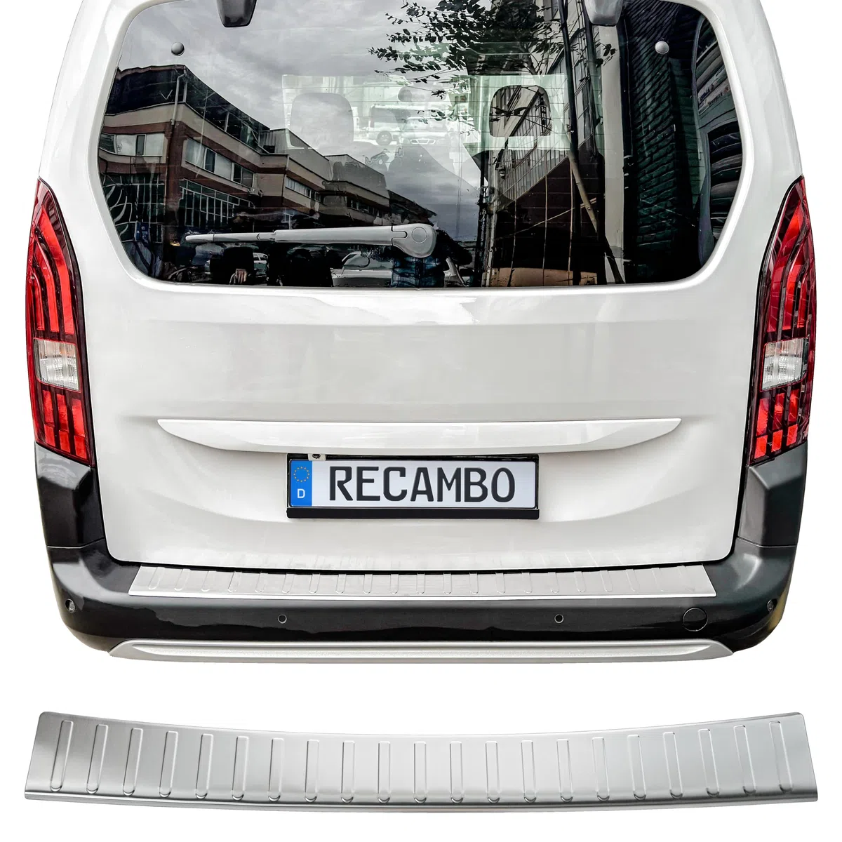RECAMBO | Protector de Parachoques Trasero | Compatible con Peugeot Rifter | a Partir de 2018 | Acero Inoxidable Mate | Protección Borde de Carga