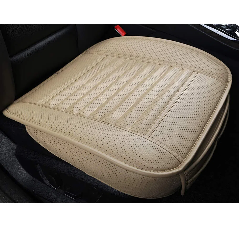 Fundas Coche Asientos Universales, Interior de Lujo del Coche Protectors de Asiento Delantero, Súper Transpirable Cuero Bambú Carbón,20.5 * 20.1 '' (2 Paquetes,Beige)
