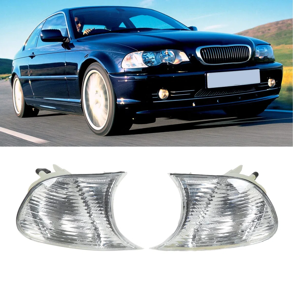 Luces de Señalización Delanteras para 3 Series E46 Coupé 1998‑2001 Lente Transparente Compatibles con Izquierda y Derecha Reemplazo Directo para Luces Originales