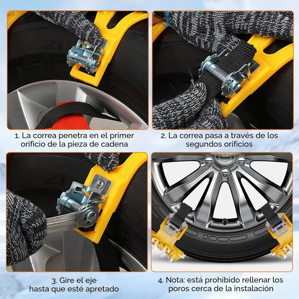 Cadenas de nieve universales para coche – 6 piezas antideslizantes de emergencia para neumáticos – Cadenas de tracción ajustables para TPU Van Camión SUV