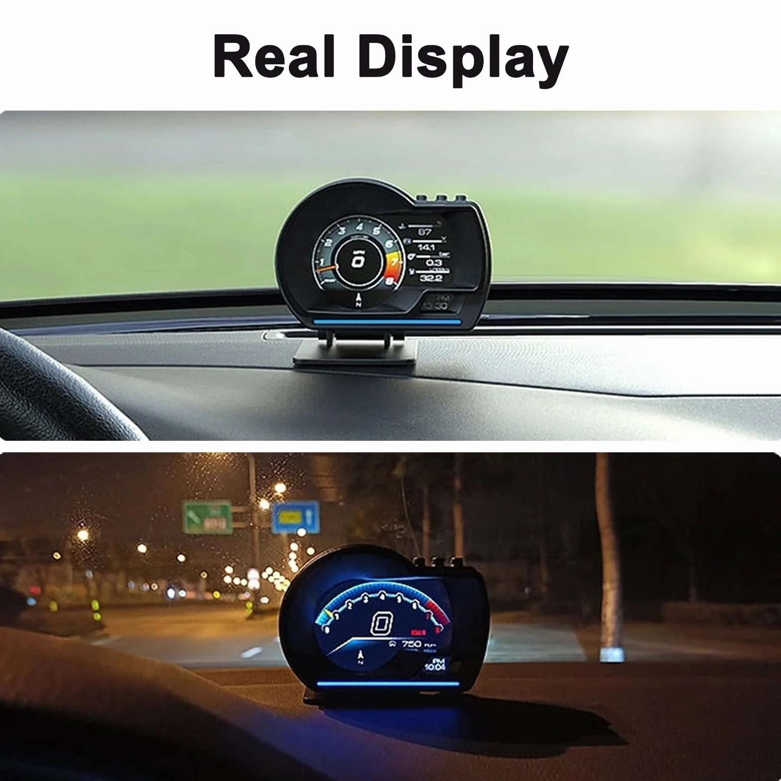 KAOLALI Head Up Display OBD2 GPS Coche Smart Velocímetro, Universal Car HUD KMH/MPH Velocímetro Turbo RPM Alarma de Voltaje 9 Pantallas de Visualización para Todos Coche