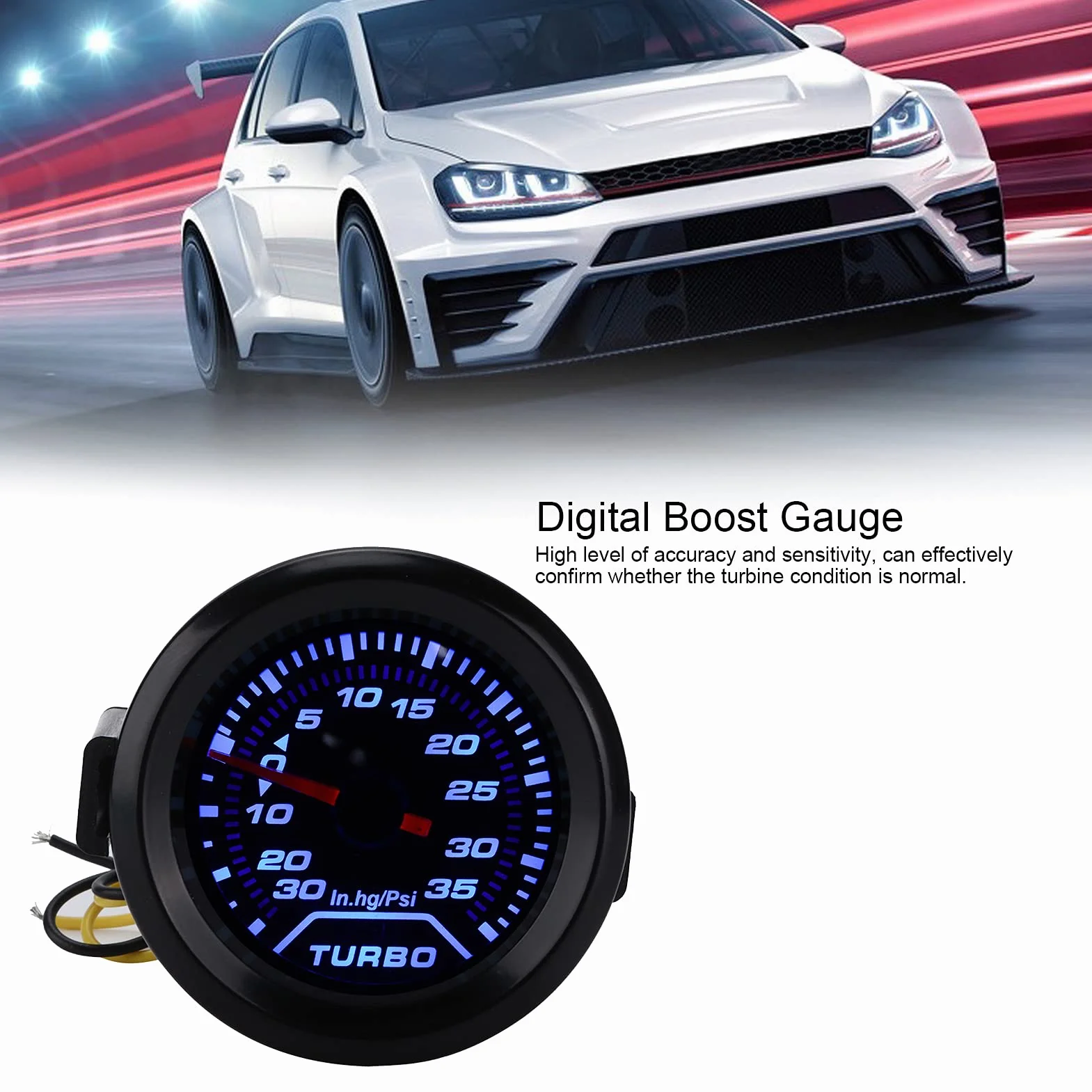 FLEXMAN Medidor de Presión Turbo Boost, 52mm Universal Car Turbo Boost Manómetro, 12V Medidor de Presión Turbo Universal, Medidor de Impulso Universal para Coche y Camión
