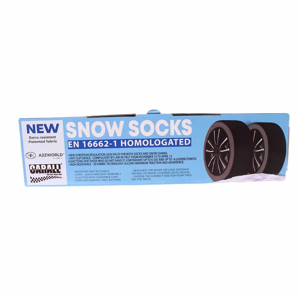 A2ZWorld Cadena de nieve textil para neumáticos, calcetines de nieve para automóviles, aprobado EN 16662-1, color negro, tamaño (L)