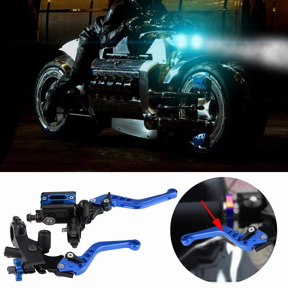 1 par 7/8"(22mm) universal motocicleta freno embrague cilindro maestro tanque palancas embrague freno palanca de embrague (azul)