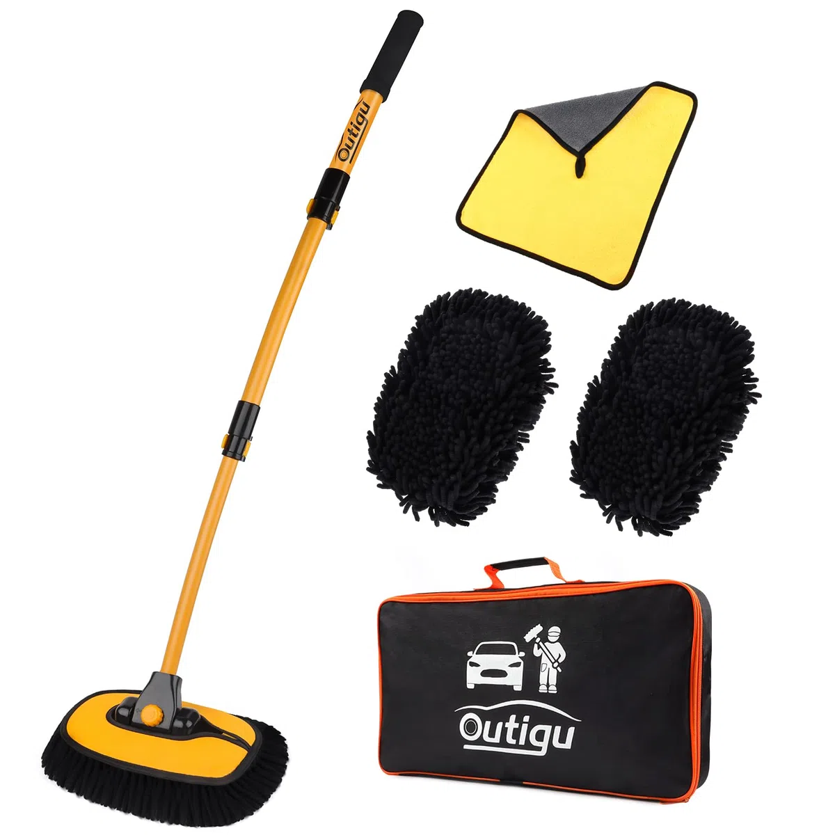 Cepillo de lavado de coche con mango telescópico, 3 en 1, chenilla de microfibra chenilla, kit de limpieza para coche, camión y limpieza de la casa, cepillo de lavado de coches con diseño