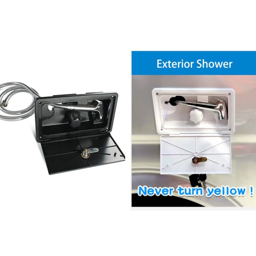 Ducha externa para caravana, ducha de caja de ducha con interruptor de agua caliente y fría, kit de ducha exterior ajustable para caravana con cerradura para barco, autocaravana, caravana