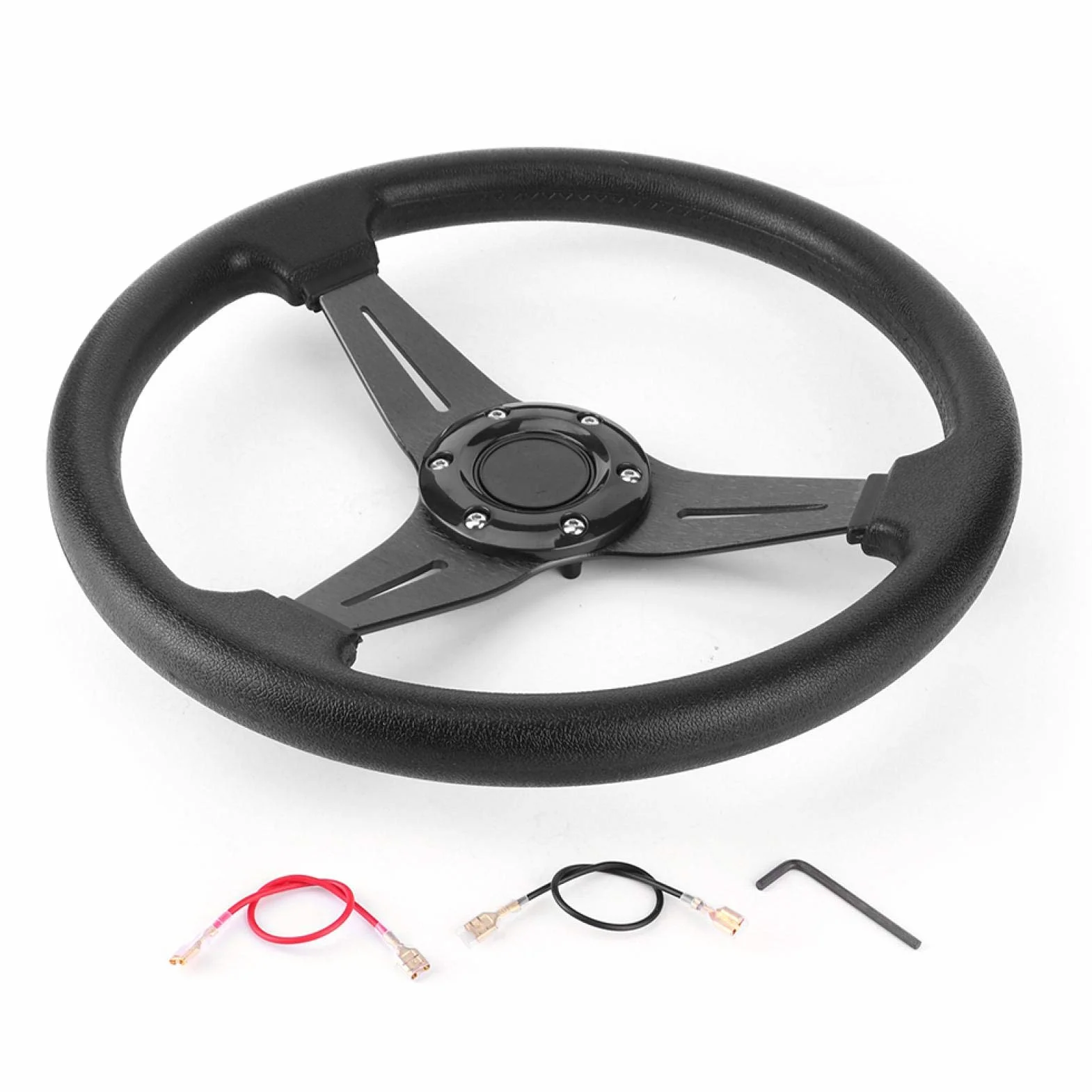Volante, 350 mm 14 pulgadas Coche de carreras Derrapaje Deportivo Reequipamiento Volante Aleación de aluminio Reemplazo de PU Accesorio universal modificado(negro)