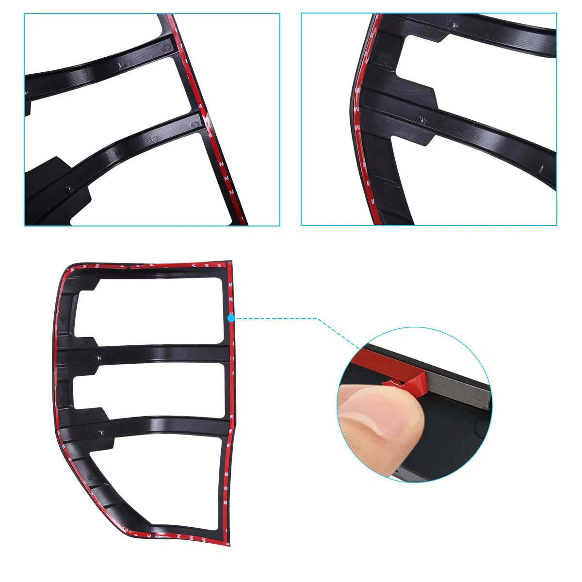 Embellecedores Luces Traseras Negro Mate para Ford Ranger 2012-2022 ABS | Acabado negro mate, plástico ABS duradero, instalación sin taladrar, sellado de huecos, evita óxido, paso de ITV