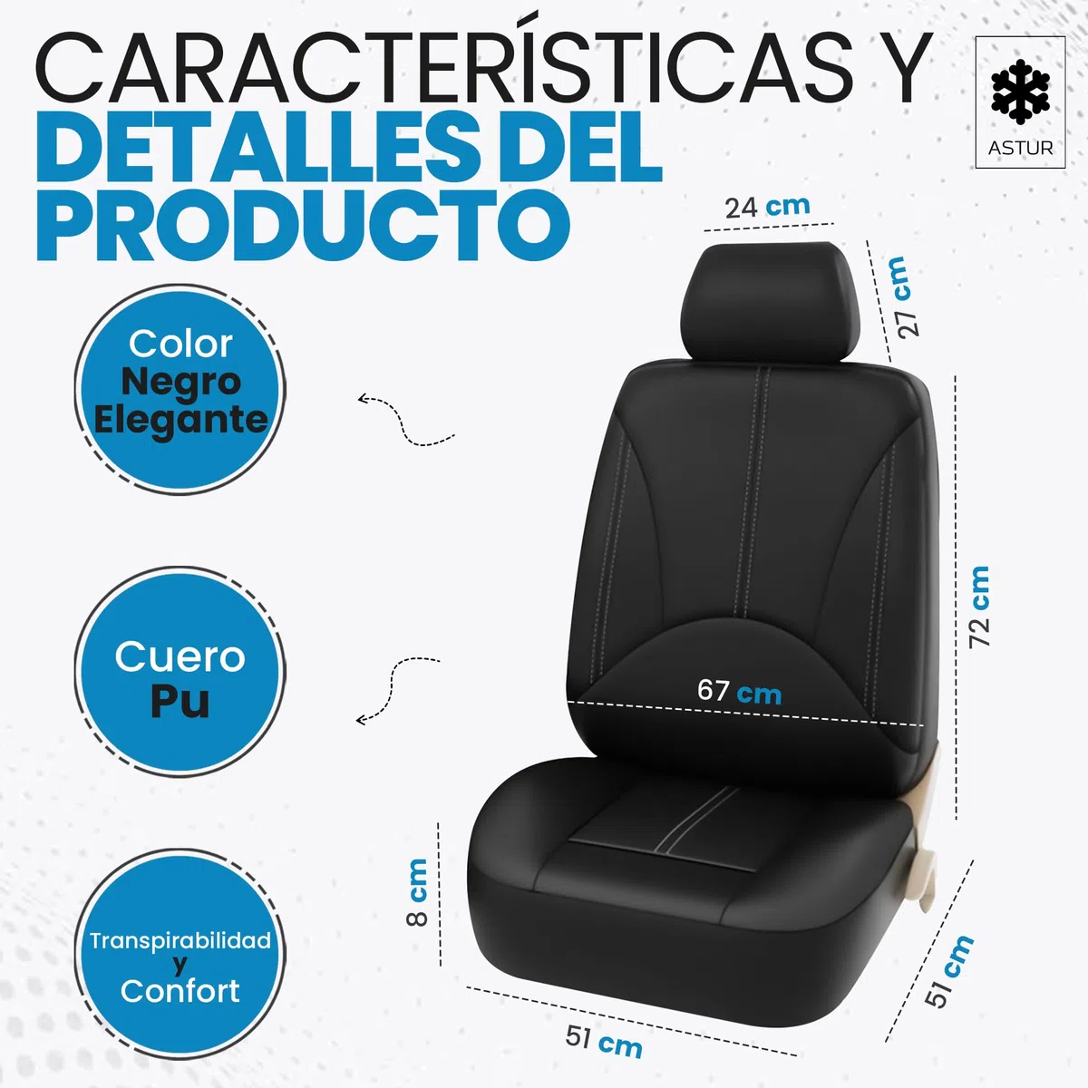 Astur Fundas Asientos Coche universales – Funda Asiento Coche Delantera y Trasera – Protector Asiento Coche Impermeable, fácil de Instalar y Compatible con airbag