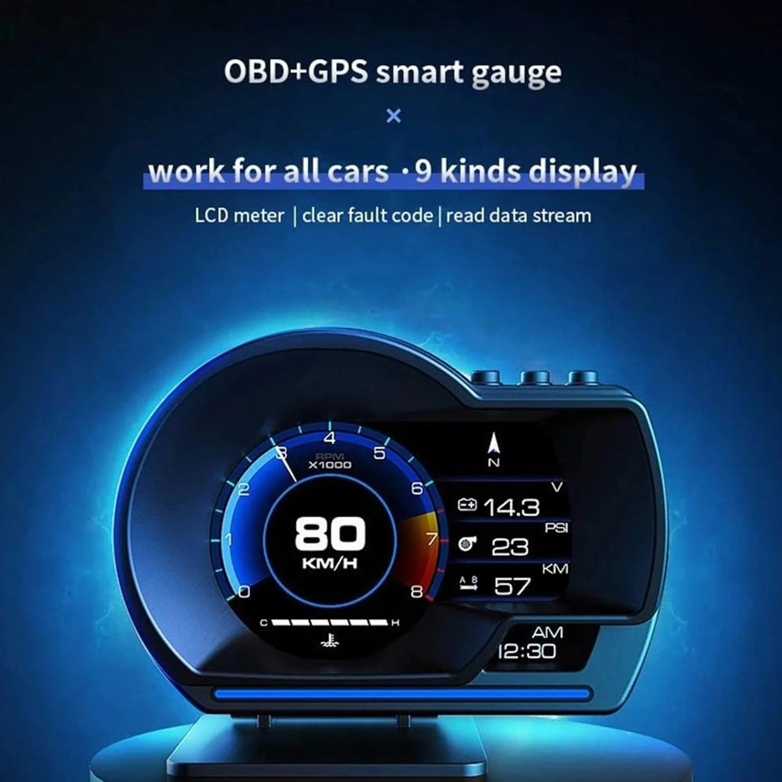 KAOLALI Head Up Display OBD2 GPS Coche Smart Velocímetro, Universal Car HUD KMH/MPH Velocímetro Turbo RPM Alarma de Voltaje 9 Pantallas de Visualización para Todos Coche