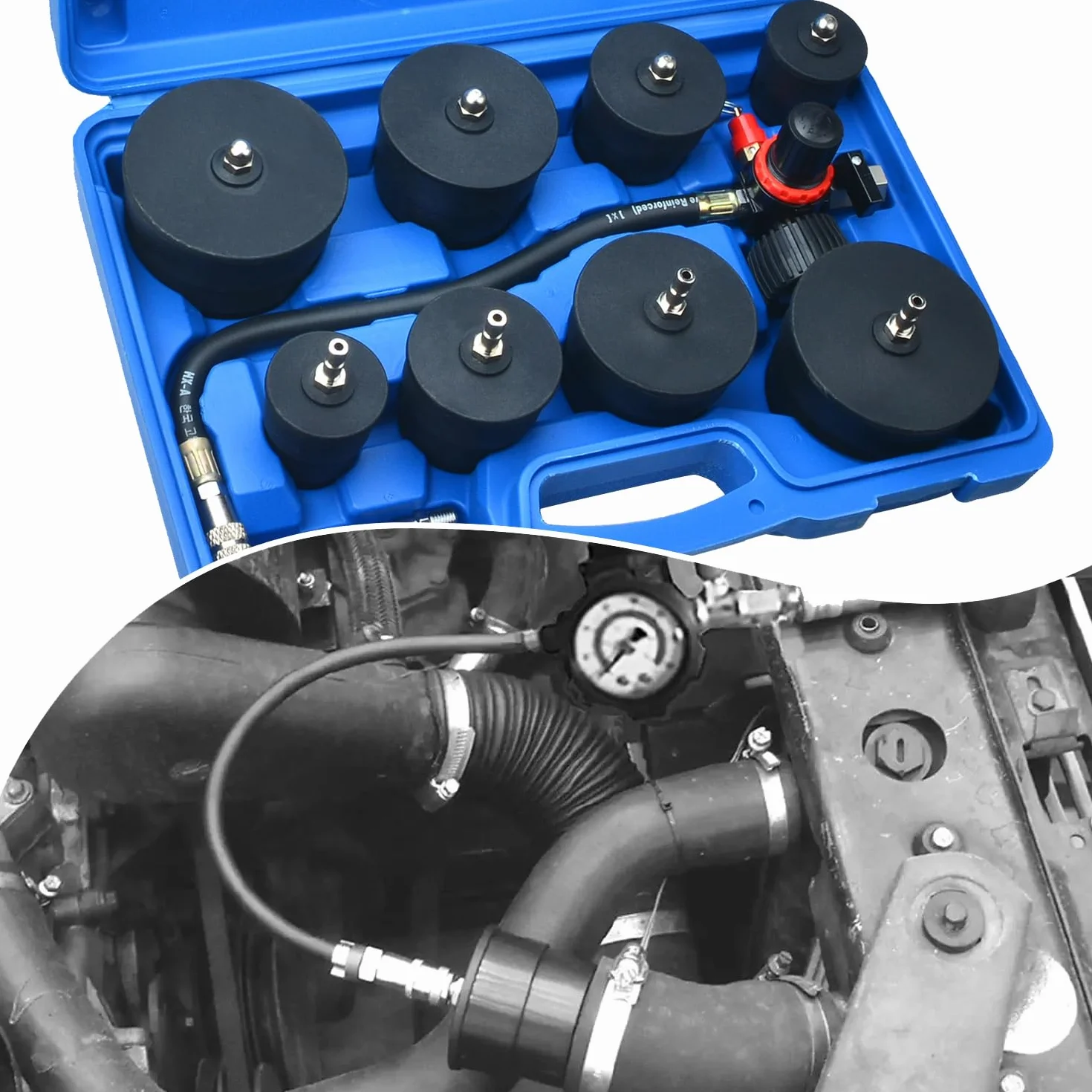 Herramientas de comprobación de impulso de turbocompresor, fáciles de usar, 4 pares de adaptadores, herramientas de comprobación de fugas para sistema frío para mangueras de 1.38-3.54
