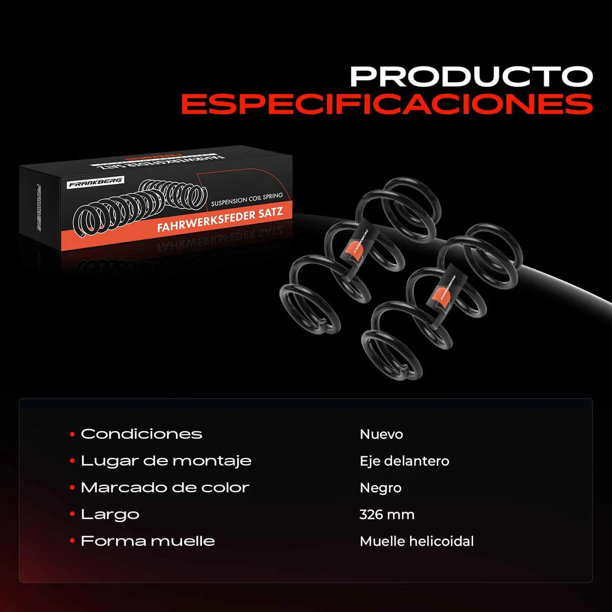 Frankberg 2x Muelles de Suspensión Eje delantero izquierdo derecho Compatible con A4 8K2 A4 Allroad 8KH A4 Avant 8K5 A6 4G2 4GC A6 Avant 4G5 4GD A7 Sportback 4GA 4GF Replace# 4004290